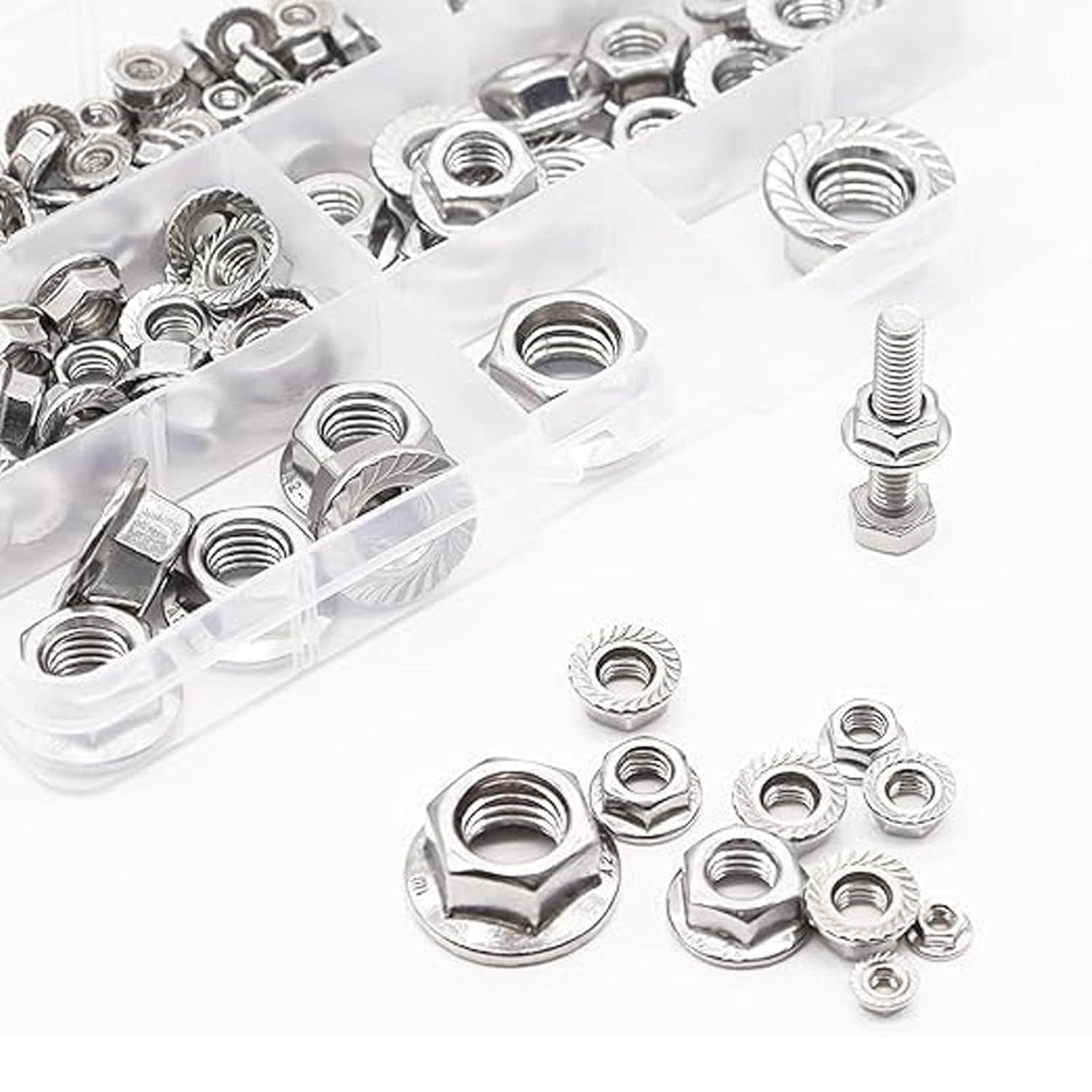 185PCS 7 Metric Sizes 304 Stainless Steel Hex Flange Nuts Assortment Kit M8 X 1.25Mm Serrated Flange Nuts -M3, M4, M5, M6, M8, M10, M12 image number 1