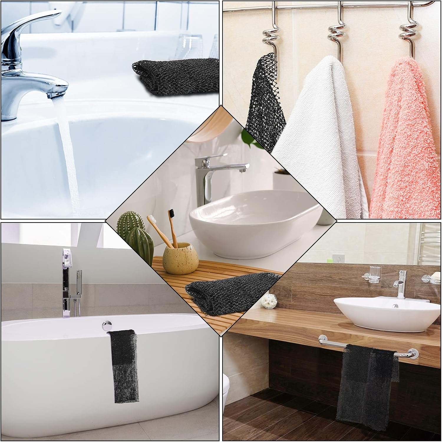 Geiserailie African Net Sponge Long Bathing Net Shower Body Scrubber Back Scrubber Skin Smoother Bathing Sponge for Daily Use or Stocking Stuffer(Black) - Blue image number 4