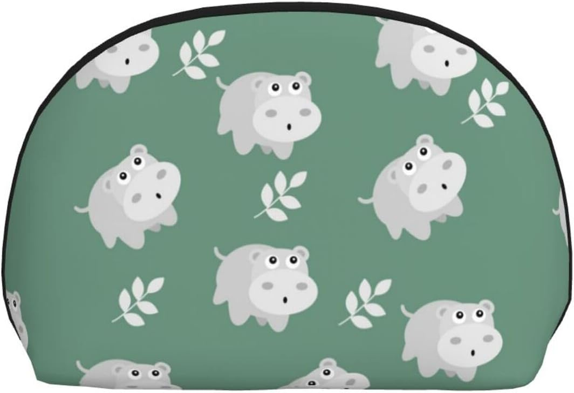 Cozimangoe Coin Pouch Makeup Bags Set, 2 Piece Shell Shape Cosmetic Bag with Pockets for Daily Travel Handbag Lipstick Keys Toiletry, Personalized Cute Hippo image number 2