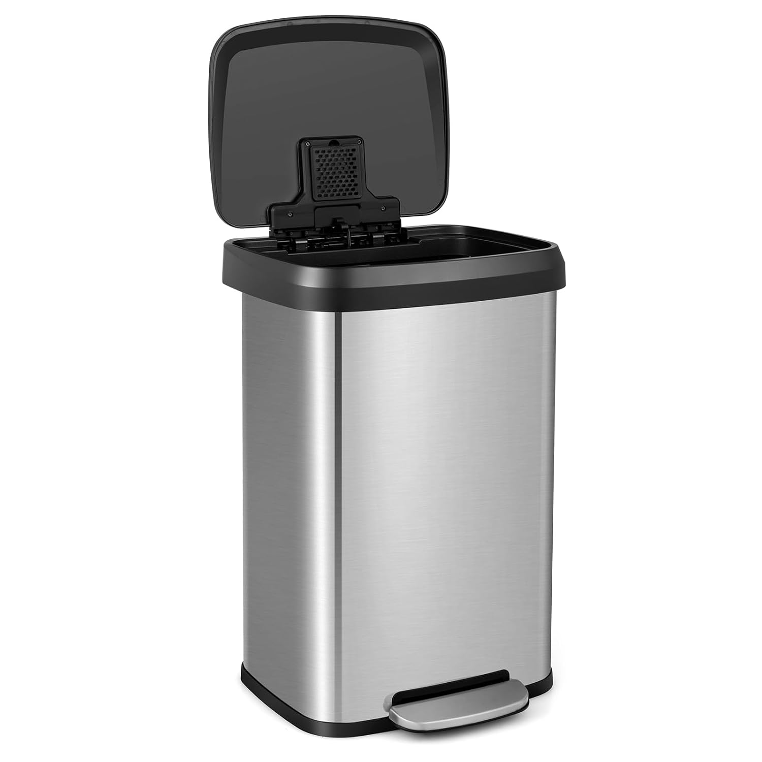 Giantex Step Trash Can, Stainless Steel Garbage Bin with Soft Close Lid & Deodorizer Compartment, Fingerprint-Proof Trash Bin, Step-On Trashcan for Home Office Kitchen (Silver, 50 L)