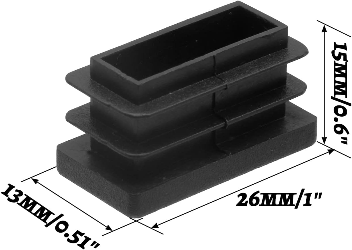 Piutouyar Rectangular Tubing End Caps, Plastic Plug Insert, Black End Cap for Tube Hole Insert, Fences, Furniture Non-Slip Protection (26Mm X 13Mm / 1.02 Inch X 0.5 Inch),32Pcs image number 3