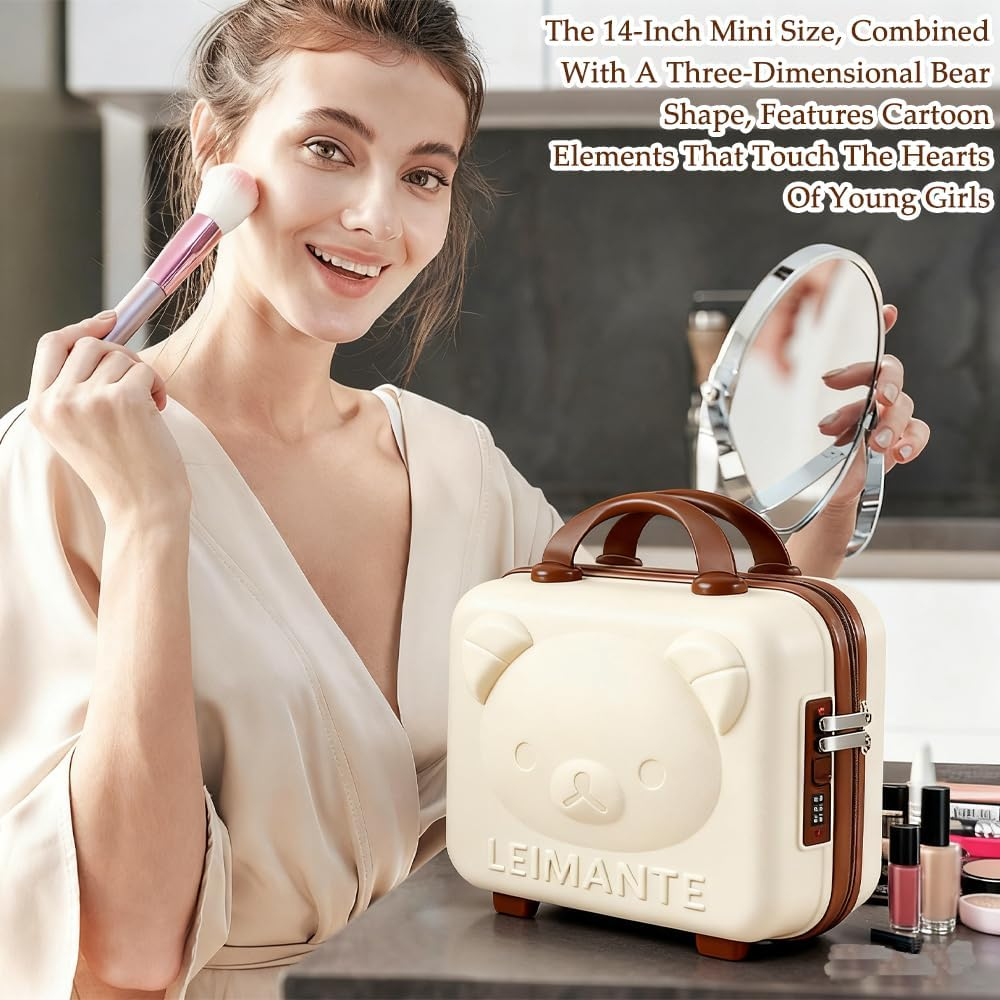 Hard Shell Makeup Case Organizer, Portable Mini Suitcase with Combination Locks and Elastic Band, Small Travel Hand Luggage Cosmetic Case for Women Girl image number 5
