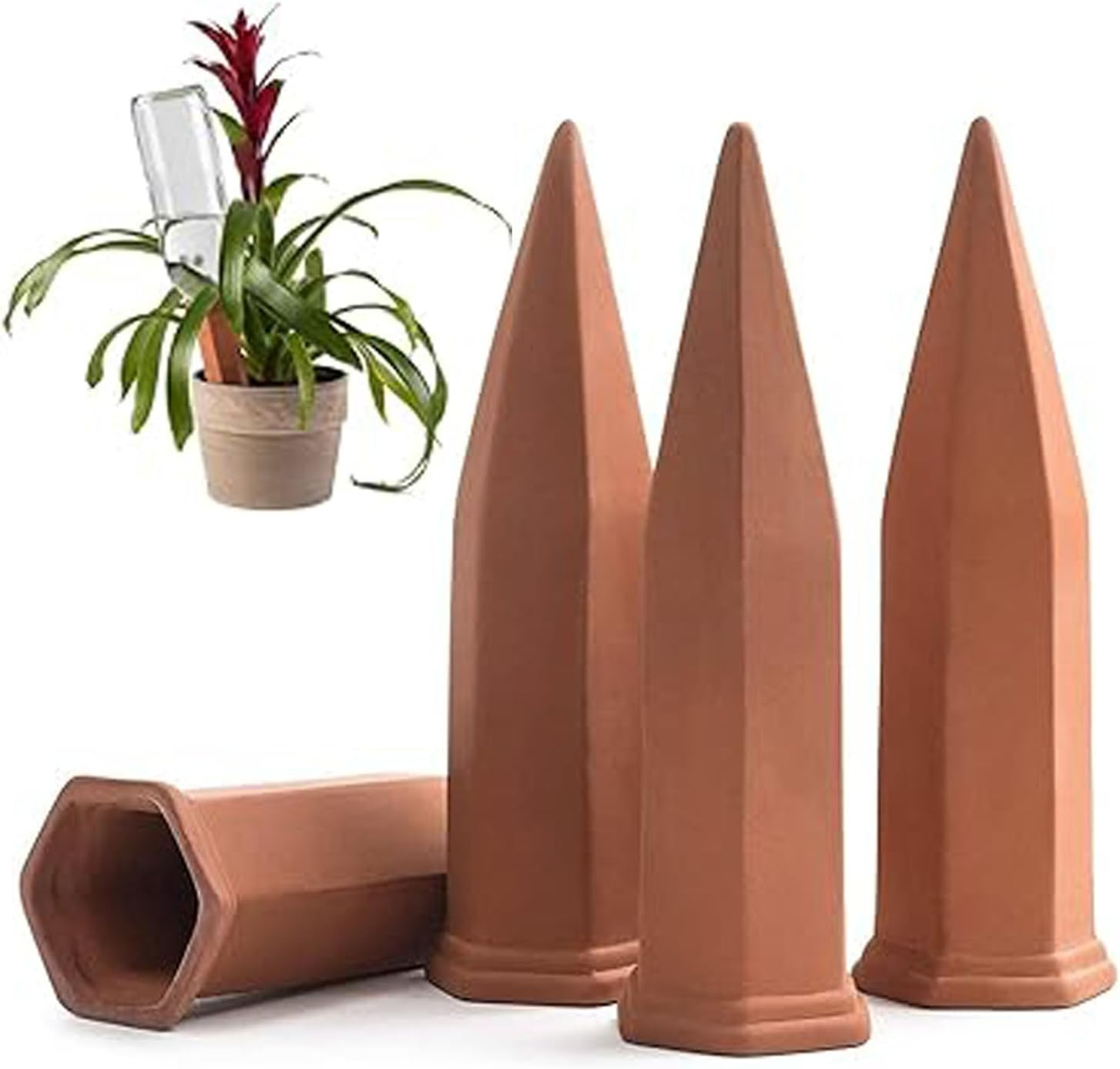 4 Pcs Plant Watering Devices, Terracotta Plant Watering Stakes, Automatic Plant Waterers, Slow Release Plant Watering Spikes for Wine Bottles Great Watering Spikes for Indoor & Outdoor Plants image number 3