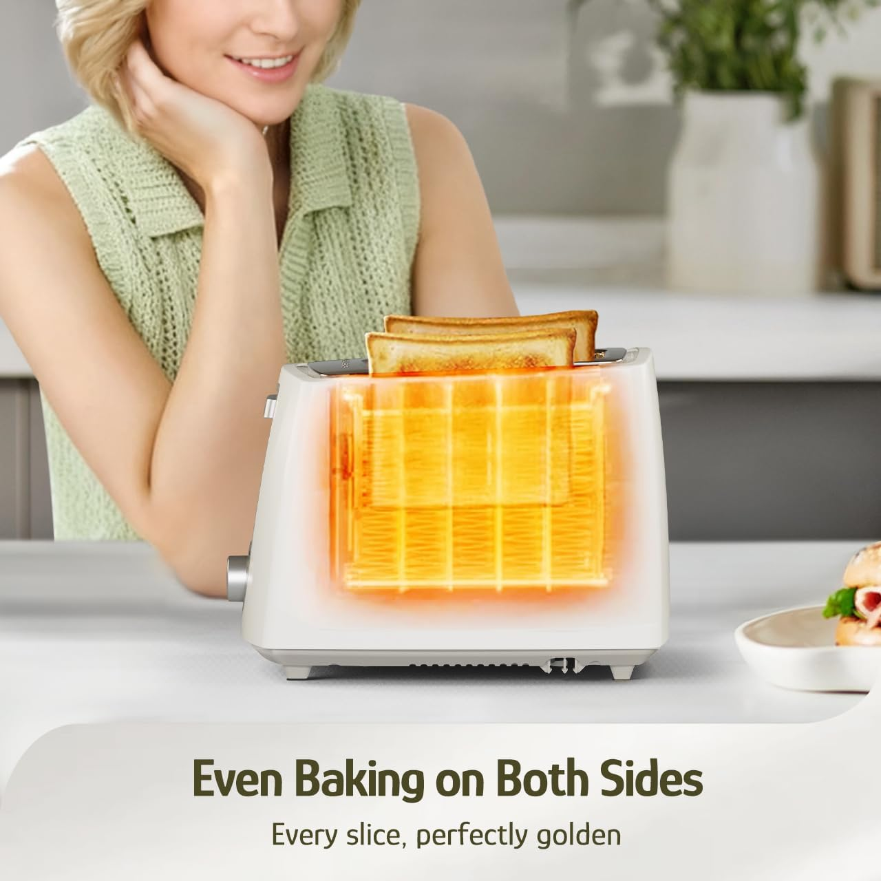 Hazel Quinn 2 Slice Toaster with Wide Slots 6 Browning Levels, Even Heating, Removable Crumb Tray Quick Toast for Thick Bread, Bagels White