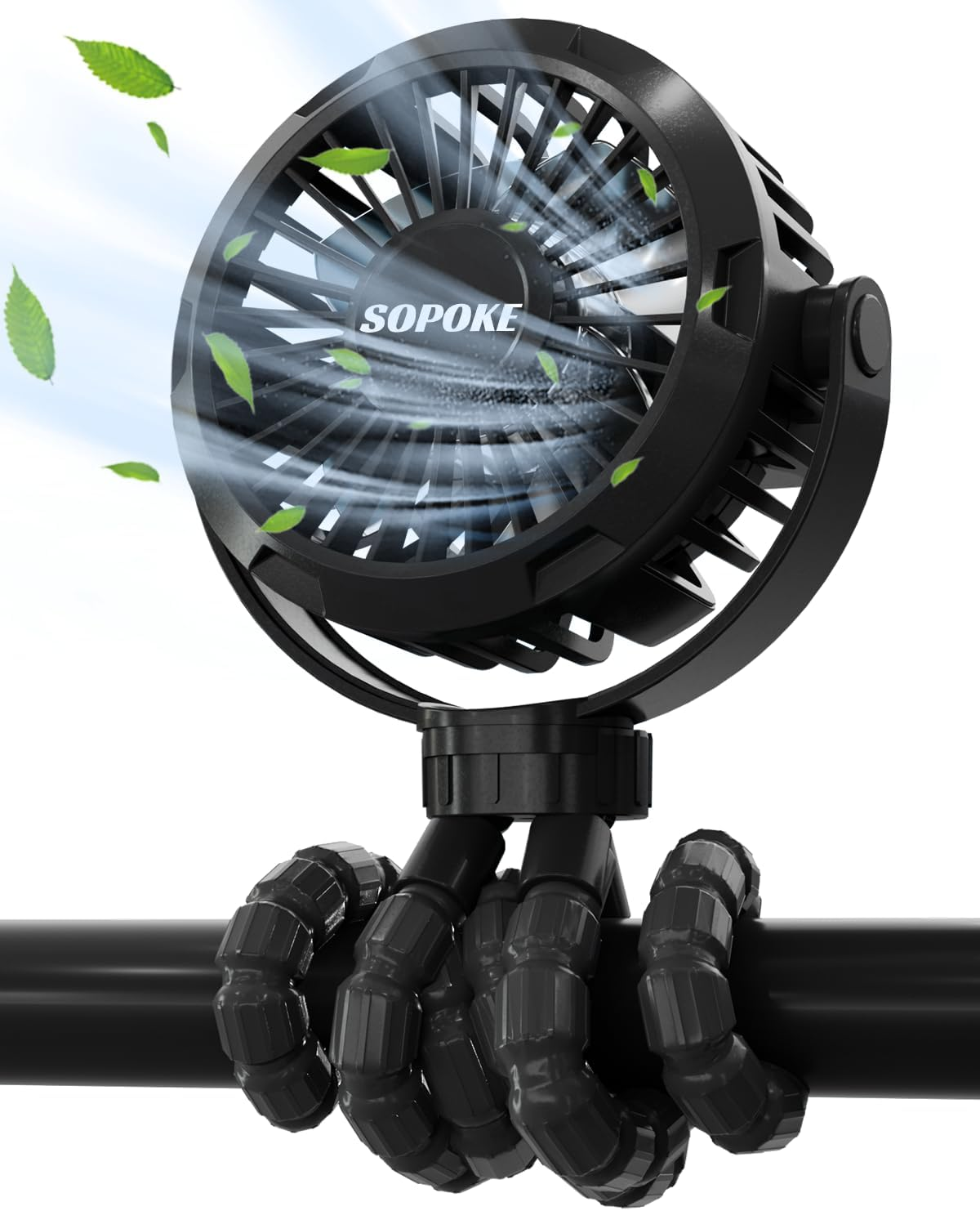 Mini Portable Baby Stroller Fan,3 Speed Personal Handheld Fan,Battery Operated Rechargeable 360&deg; Flexible Tripod Cooling Fan, Suitable for Car Seat Crib Treadmill Golf Cart Travel(Black)