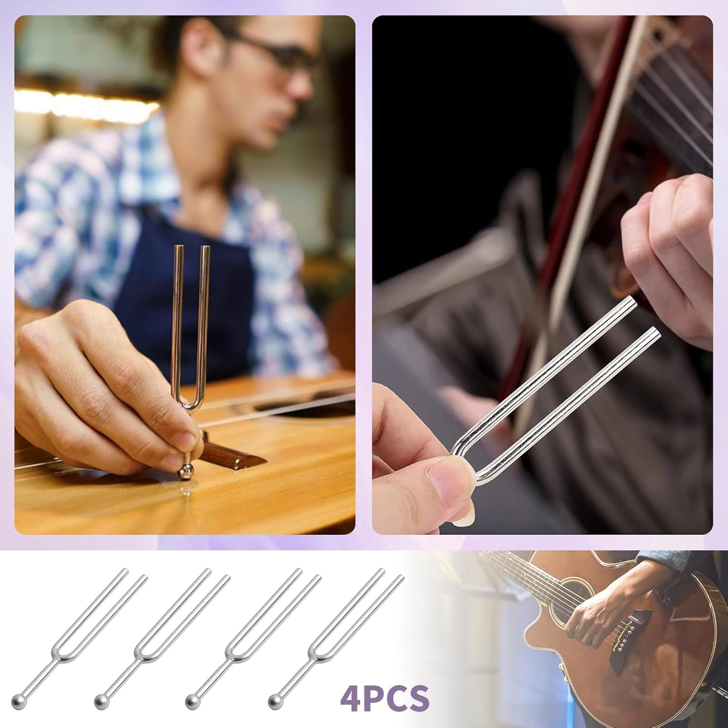 440Hz Tuning Fork, Standard Tuning Fork for Beginner Guitars Violinists, Stainless Steel Tone Tuning Fork for Musical Instruments, String Instruments Tone Tuning Fork for Violin Guitar (4 PCS) image number 3