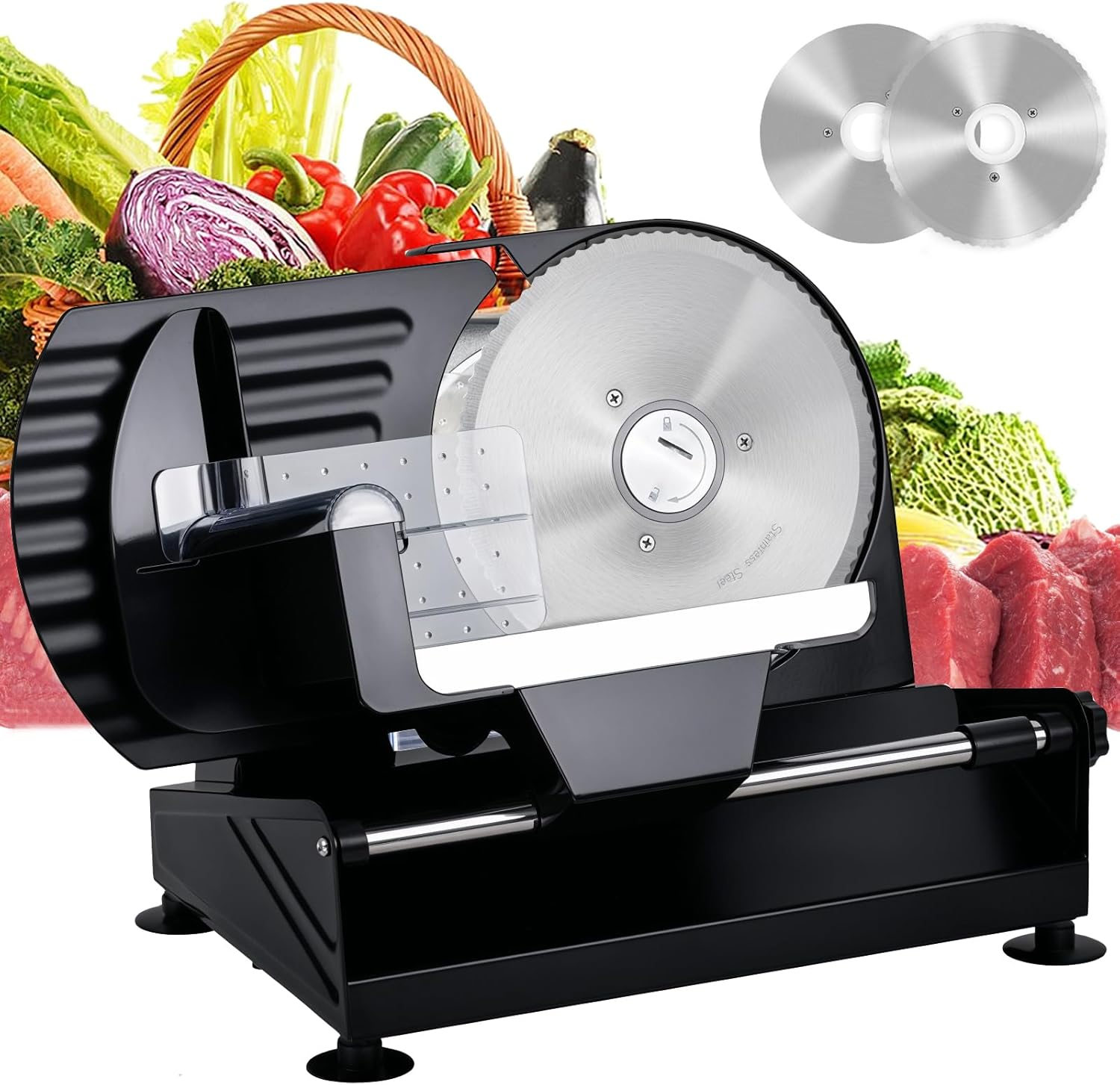 ADVWIN Meat Slicer, Electric Food Slicer with 8.6" Removable Stainless Steel Blade & Food Carriage, 0-20Mm Adjustable Thickness Upgraded Meat Slicer, Cheese Fruit Vegetable Bread Food Slicer
