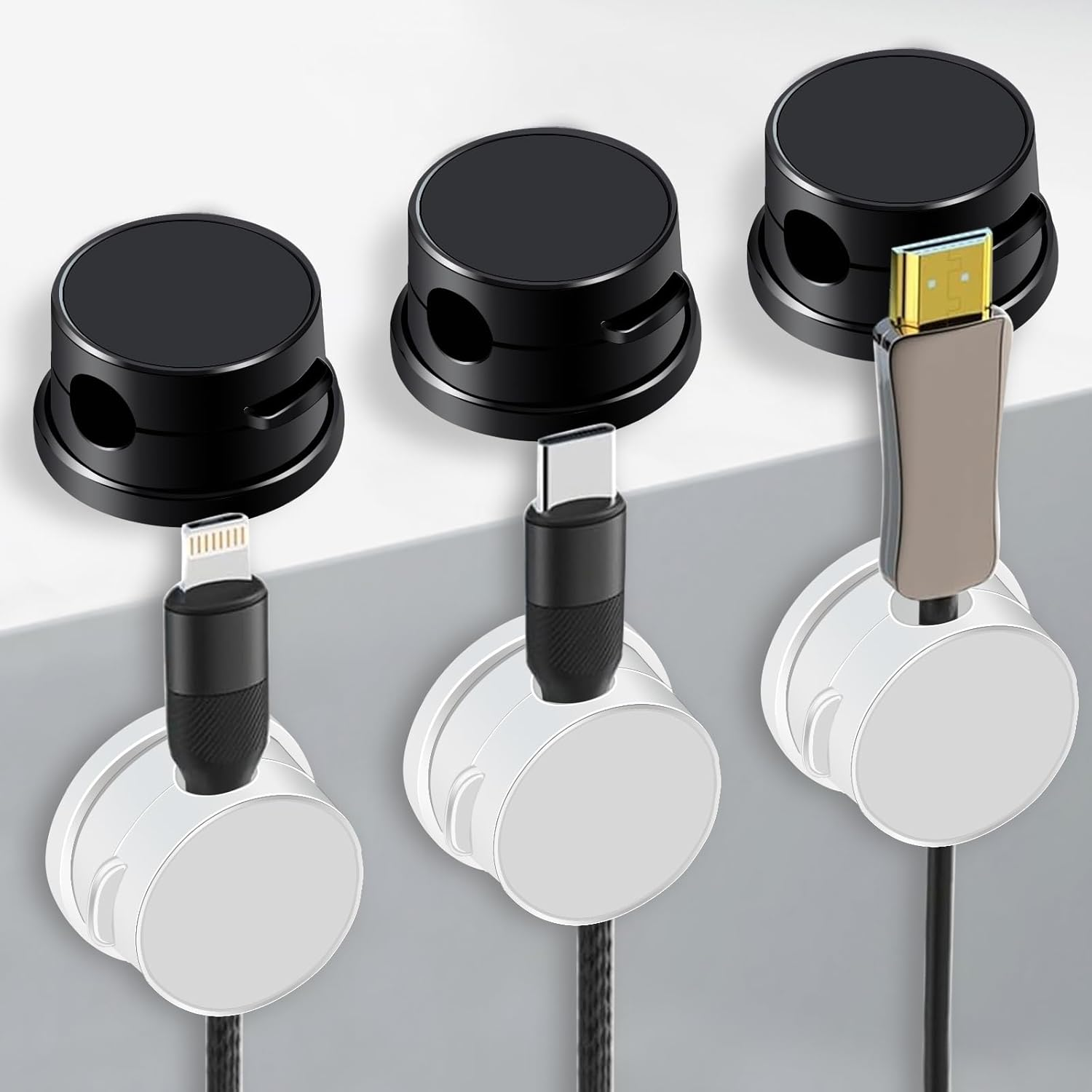 YUENTOEN 6 Pack Cord Organizer, Desk Cable Management Clips 360&deg; Rotating, Adhesive Wire Organizer Keeper for Car Home Office (White+Black) image number 3