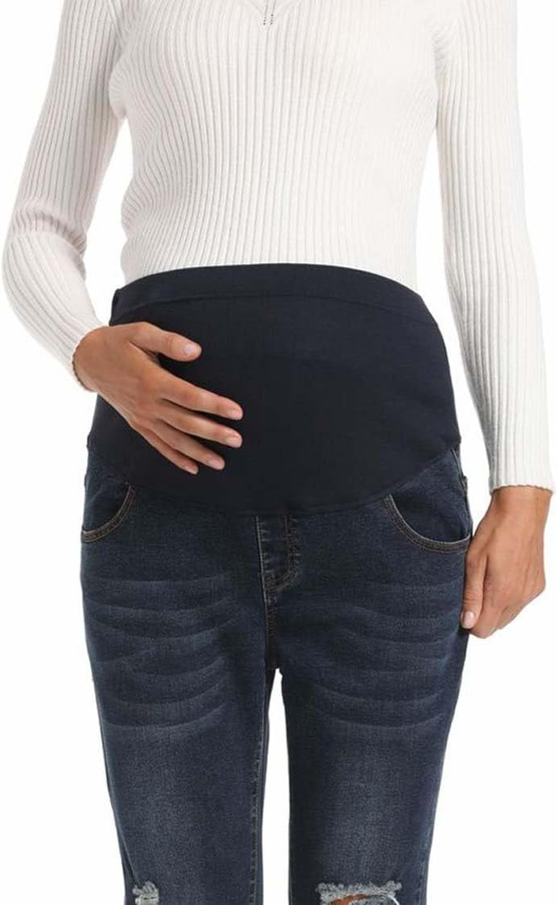 Maternity Jeans over the Belly Slim Stretch Maternity Denim Pants Casual Maternity Ripped Pants image number 4
