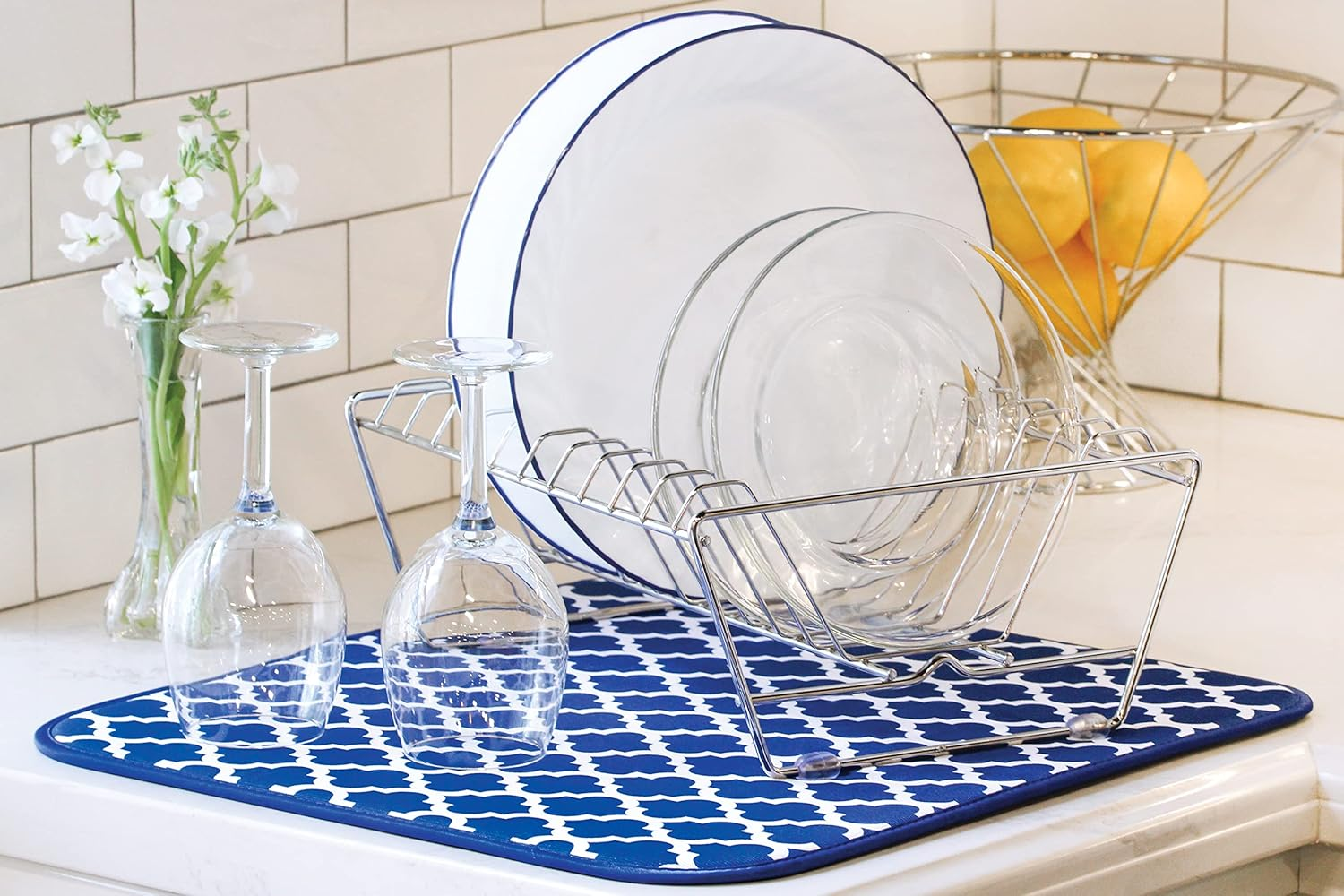 S&T Microfiber Dish Drying Mat 16" X 18" Blue Trellis image number 5