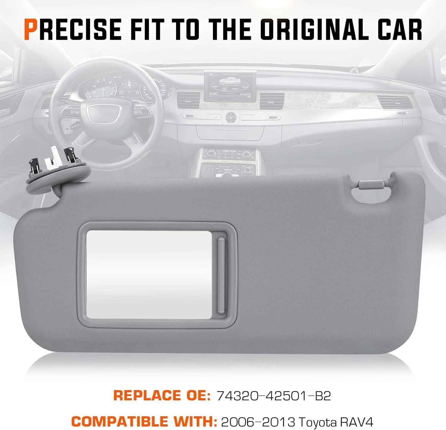 Left Driver Right Passenger Side Sun Visor Replacement Fit for Toyota RAV4 2006 2007 2008 2009 2010 2011 2012 2013 Accessories, Replaces# 74320-42501-B2, 74310-42452-B2 (Driver Side) image number 3