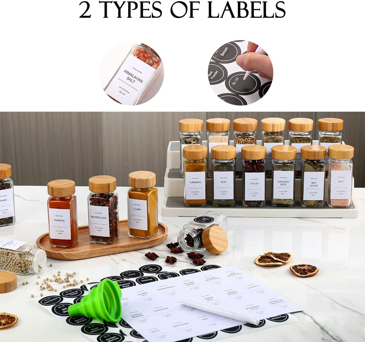 15Pcs Glass Spice Jars with Labels 4Oz Squar Spice Containers with Lids Seasoning Storage Bottles Collapsible Funnel Spice Organizer image number 2