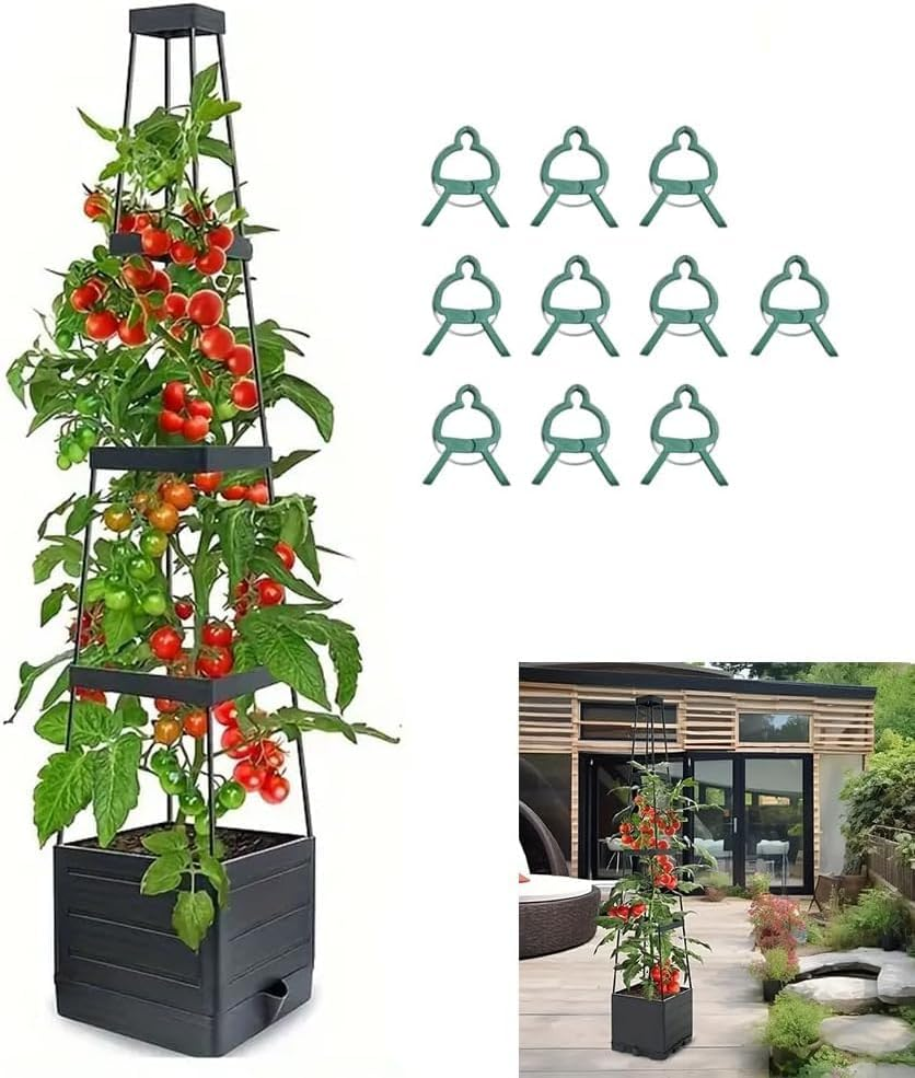 Raised Garden Bed, Planter Boxes with Trellis 55.1'' Tomato Planters for Climbing Vine Vegetables Flowers Plants Self Watering Tomatoes Cage for Outdoor Patio Greenhouse image number 6