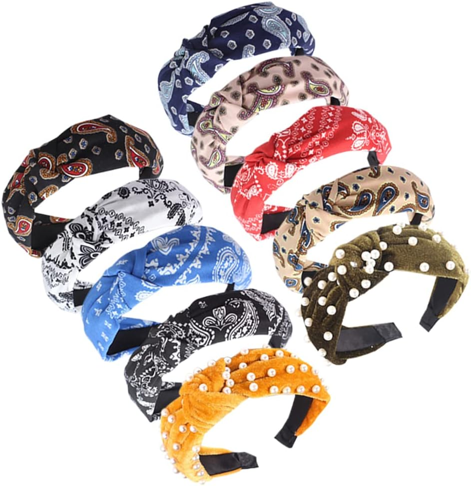 Wide Alice Bands Bow Knot Fabric Hair Bands Knotted Hair Bands Elastic Fabric Hair Scarf 1920S Accessories for Women (Cashew12De) - Pearls12De image number 6