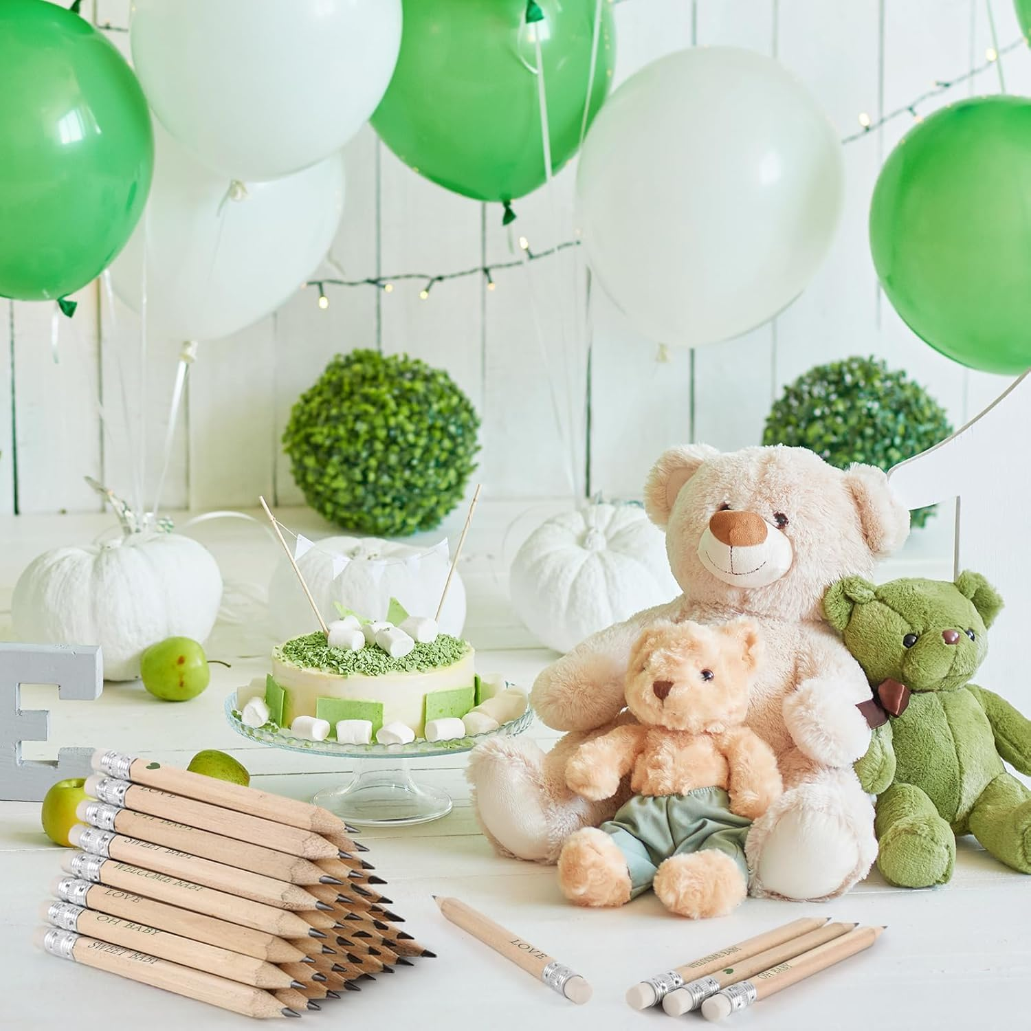 50 Sets Sage Green Baby Shower Pencils Gifts Bulk for Guest Boho Golf Half Pencil Baby Shower Game Sharpened Mini Pencils with Eraser Girl Boy Neutral Gender Reveal Party Favors image number 5