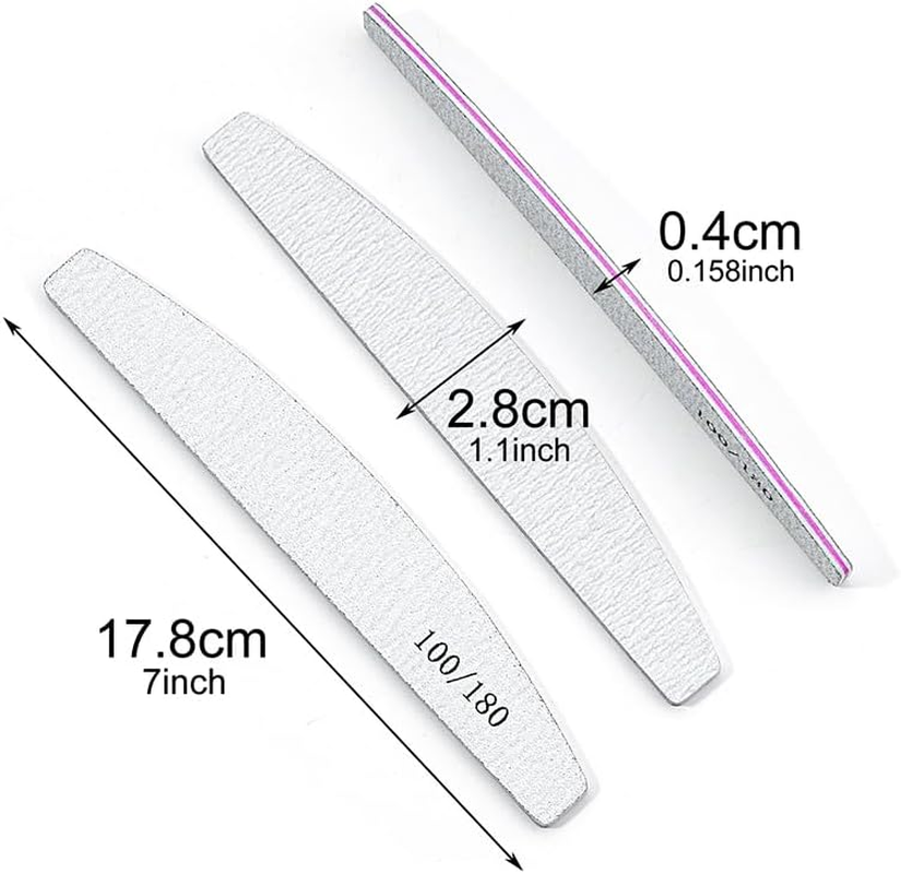 Nail Files 20-Pack Half Moon 100/180 Grit &ndash; Professional Double-Sided Emery Boards for Natural & Acrylic Nails &ndash; Washable, Durable & Reusable Manicure Tools image number 1