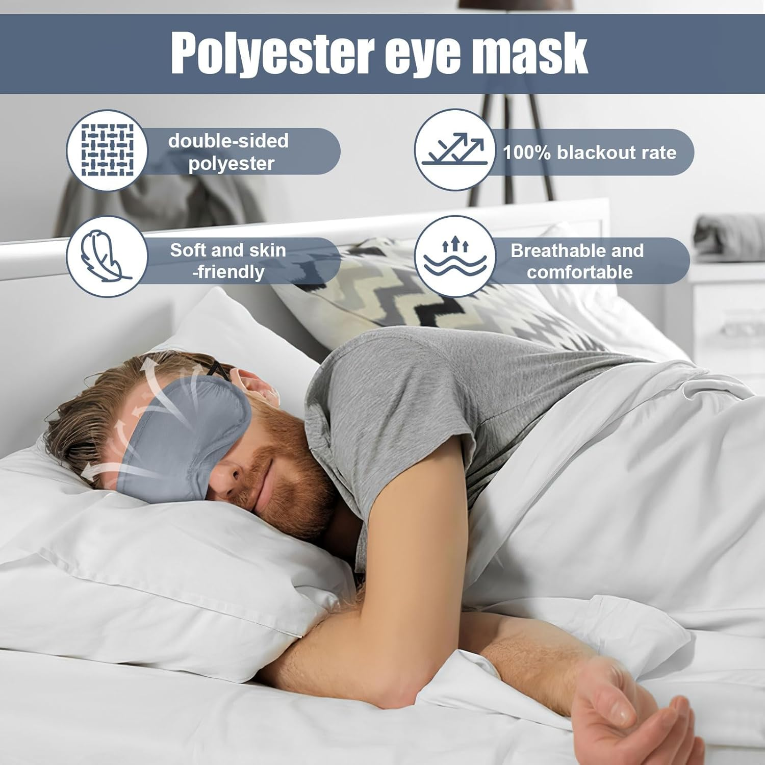 Silk Sleep Mask, 10 Pcs Eye Masks, Elastic Strap Soft Blindfold Travel Sleeping Artifact for Women, Men, Kids (Dark Gray) image number 6