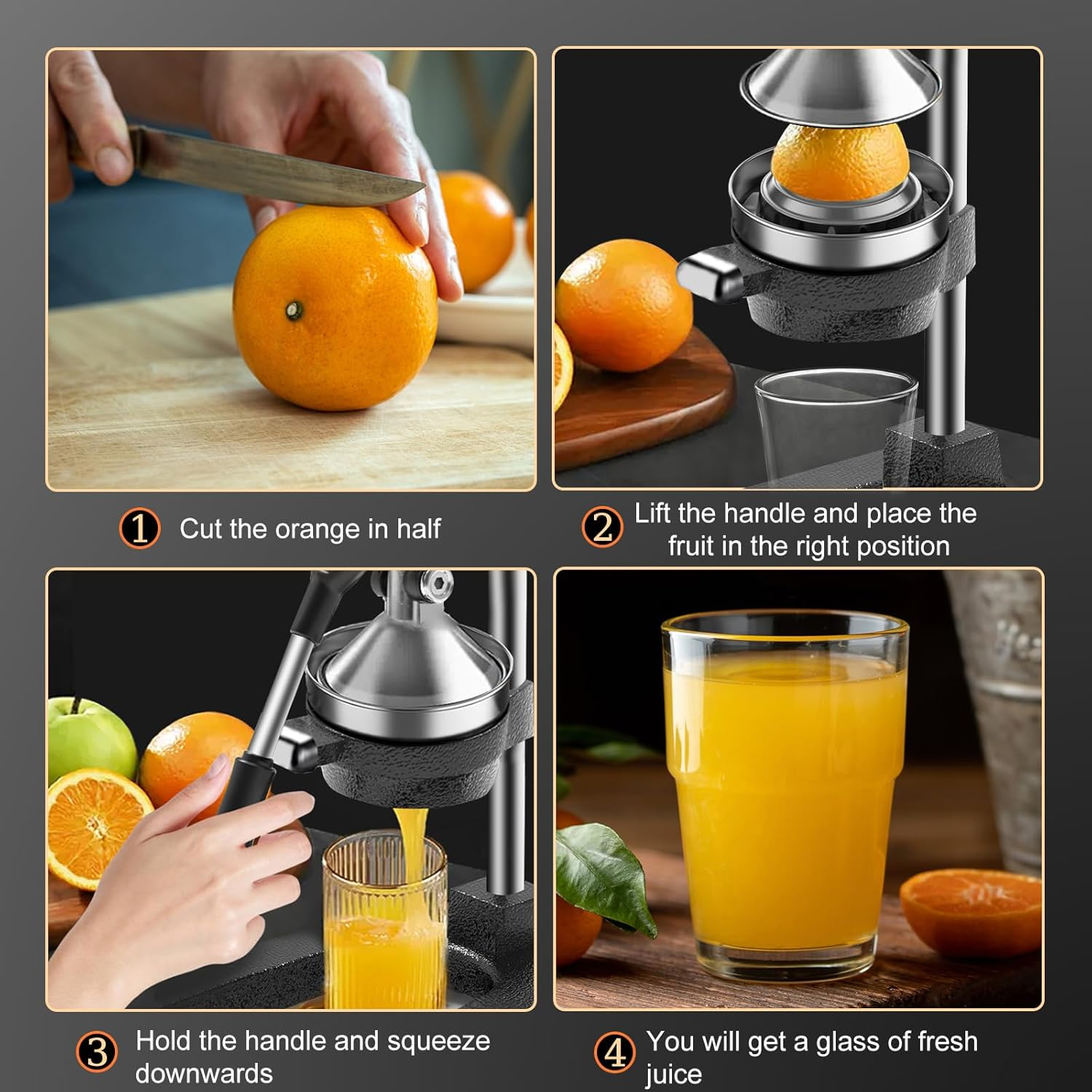 Cast-Iron Citrus Juicer, Chefville Professional Lemon Squeezer, Durable Hand Press with Comfortable Grip Handle and Hexagon Wrench，Easy to Clean & Stainless Steel Orange Juice Squeezer image number 4