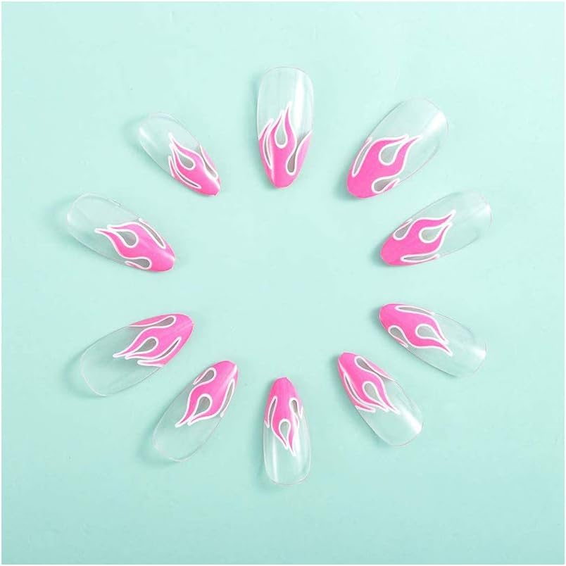 24 Pcs False Nails Flame Pattern Artificial Long Head Nail Artificial Full Cover for Women and Girls image number 1