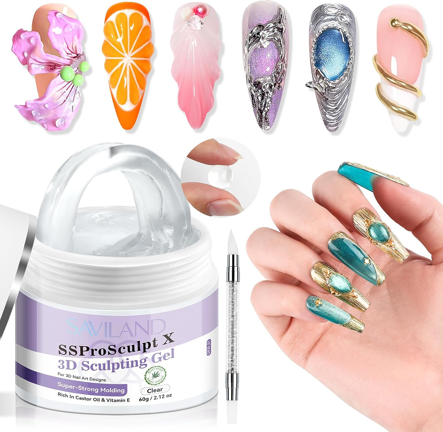 SAVILAND Sculpting Gel for Nail Art: Super Strong Molding 3D Gel Nail Art Clear Solid Sculpting Gel Non Sticky to Hands Nail 3D Gel 60 G Large Capacity Nail Extension Nail Art Salon Ssprosculpt X image number 3