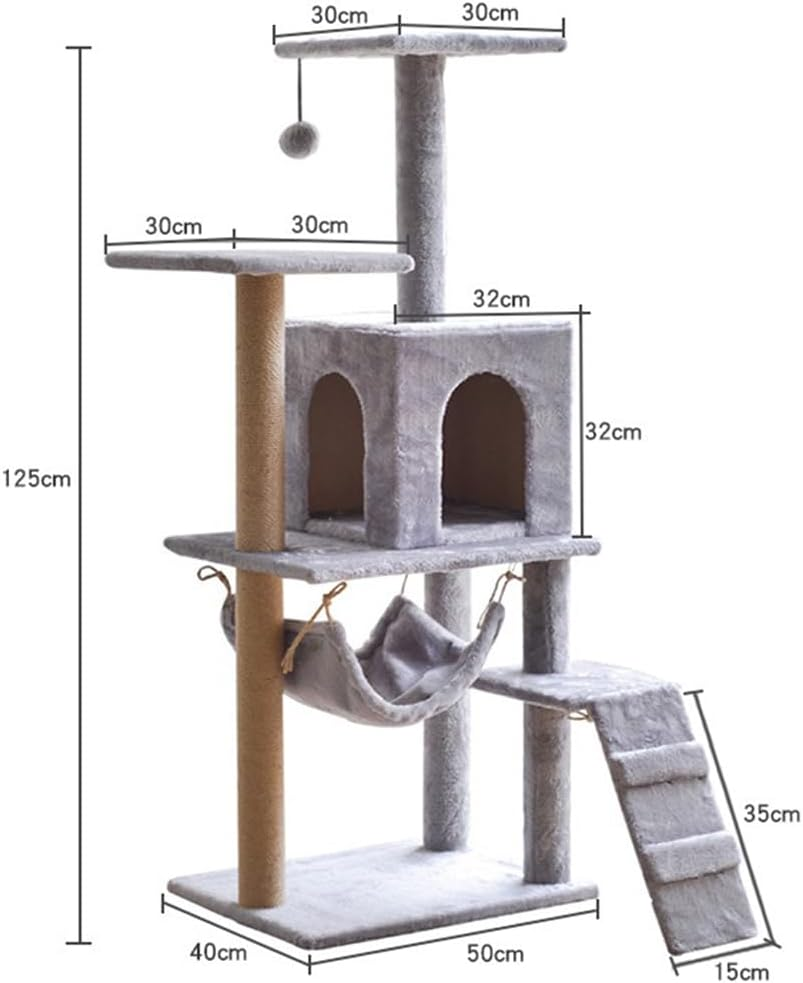 Large Multi-Level Cat Climbing Frame Condo Furniture with Sisal-Covered Scratching Posts, 1 Bigger Plush Condos, Perched Platforms and Dangling Balls, Perch Hammock for Kittens, Cats and Pets image number 4