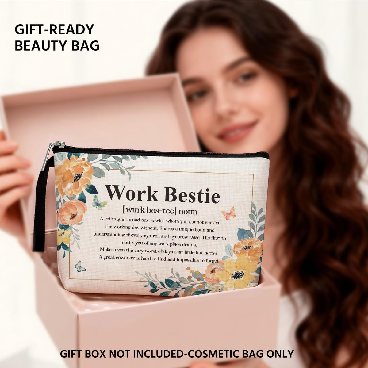 Funny Work Bestie Noun Makeup Bag Thank You Retirement Gifts BFF Gifts Friendship Gifts for Women Friends Coworker Colleague Cosmetic Bag Zipper Pouch Bag Travel Bag for Birthday Christmas, Beige0426, 9.5X6.3X1.6 Inches image number 5