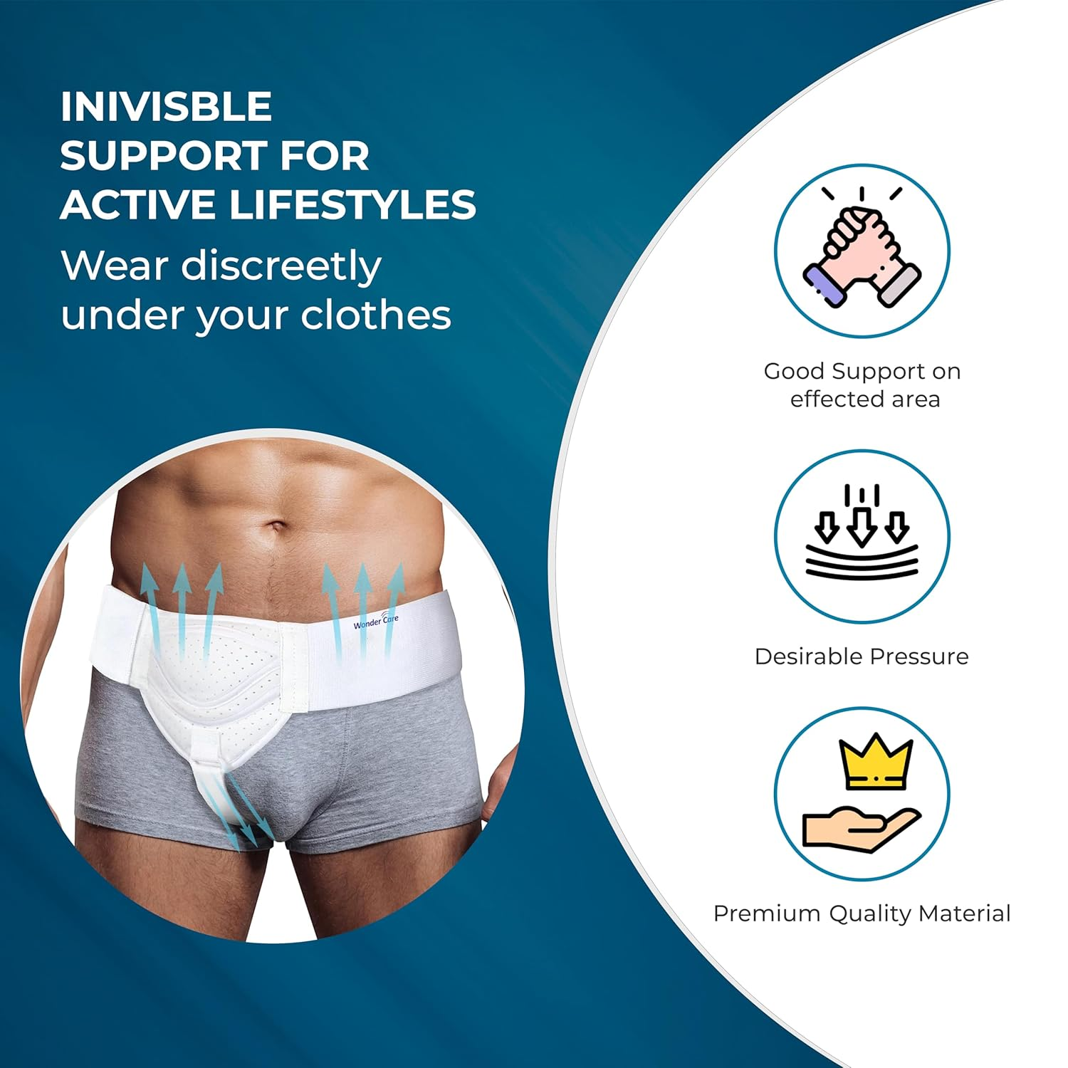 Wonder Care Hernia Belt for Men Inguinal Hernia Support Belt Pain Relief with Removable Compression Pads Groin Hernia Truss Flexible Adjustable Groin Straps Left or Right Inguinal Hernia Truss Brace-S/M image number 4