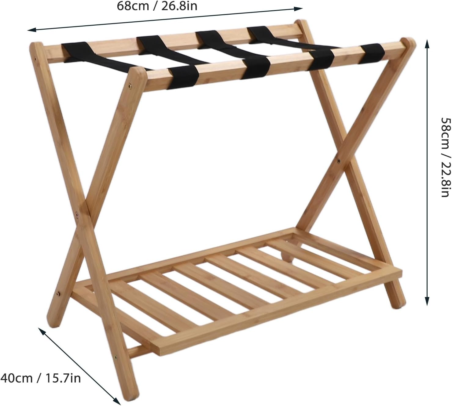 Wooden Luggage Rack with Storage Folding Suitcase Stand Quick Assembly - Home/Storage & Organisation/Clothing & Wardrobe Storage image number 6