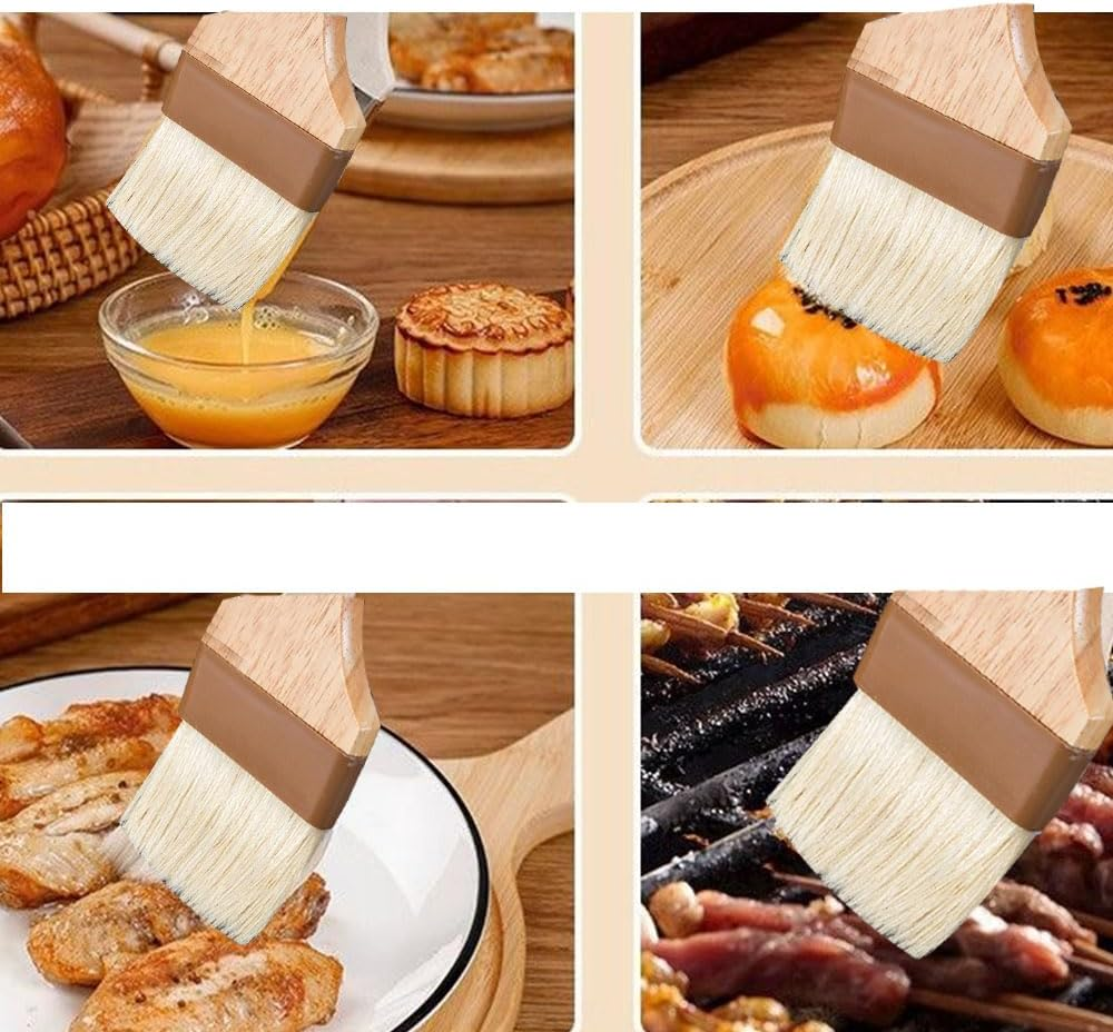 3Pack Natural Bristle Pastry and Basting Brush Set with Wooden Handles,Ideal for Cooking, Baking, BBQ, and Kitchen Basting