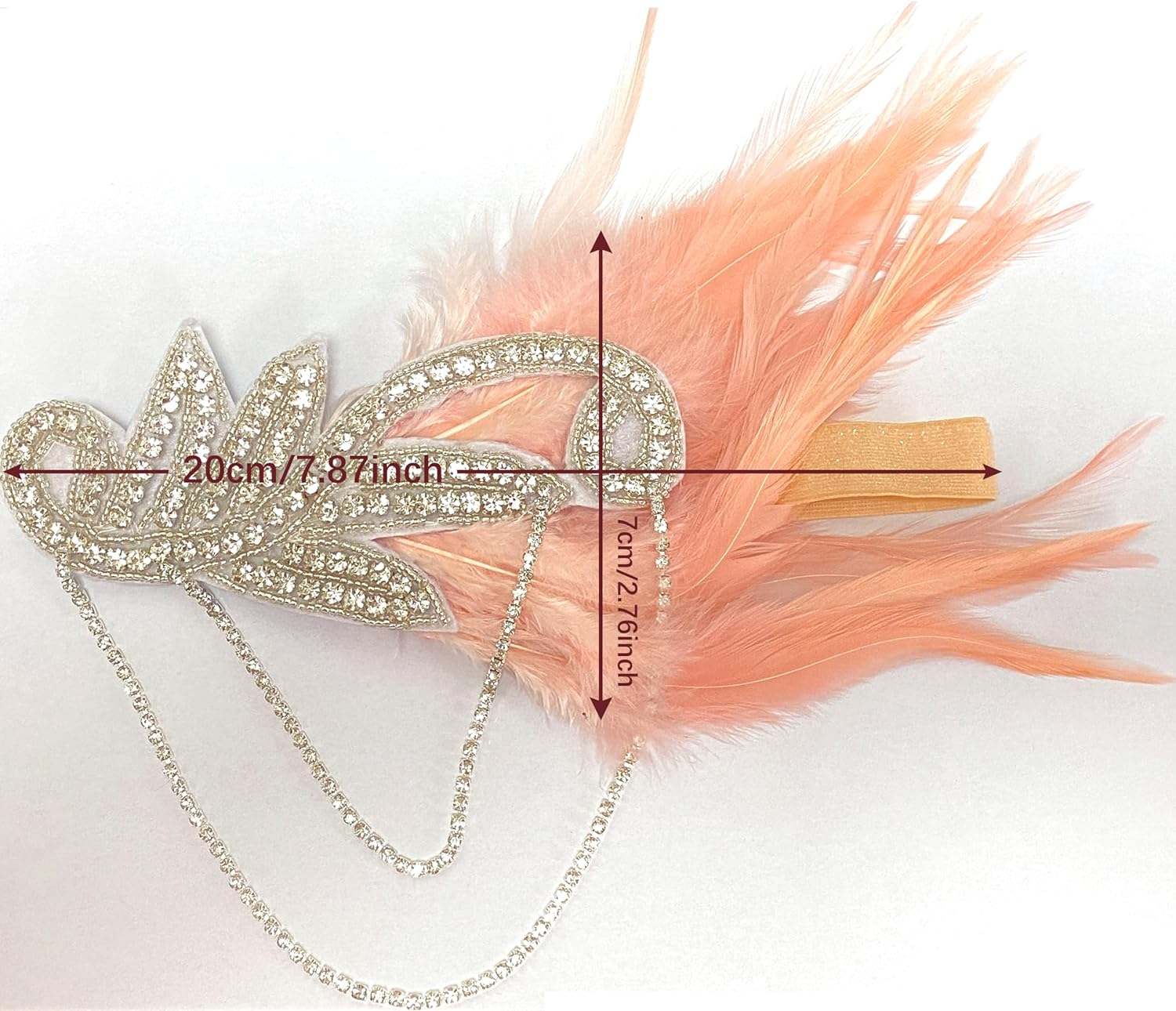 Aoozleny 1920S Feather Headwear, Musical Note Diamond Chain Headpiece, Roaring 20S Great Gatsby Headpiece Hair Accessories for Women (White) - Winered image number 5