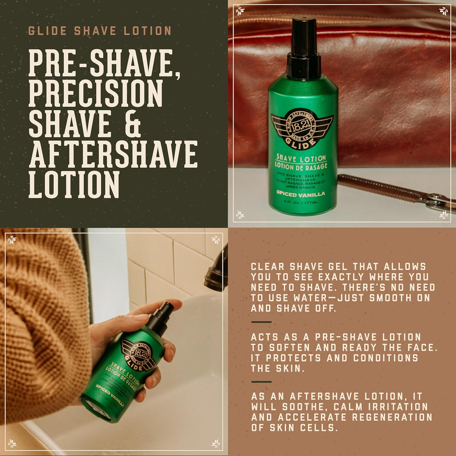 18.21 Man Made Glide Shave Lotion - Spiced Vanilla by 18.21 Man Made for Men - 6 Oz Shave Lotion image number 4