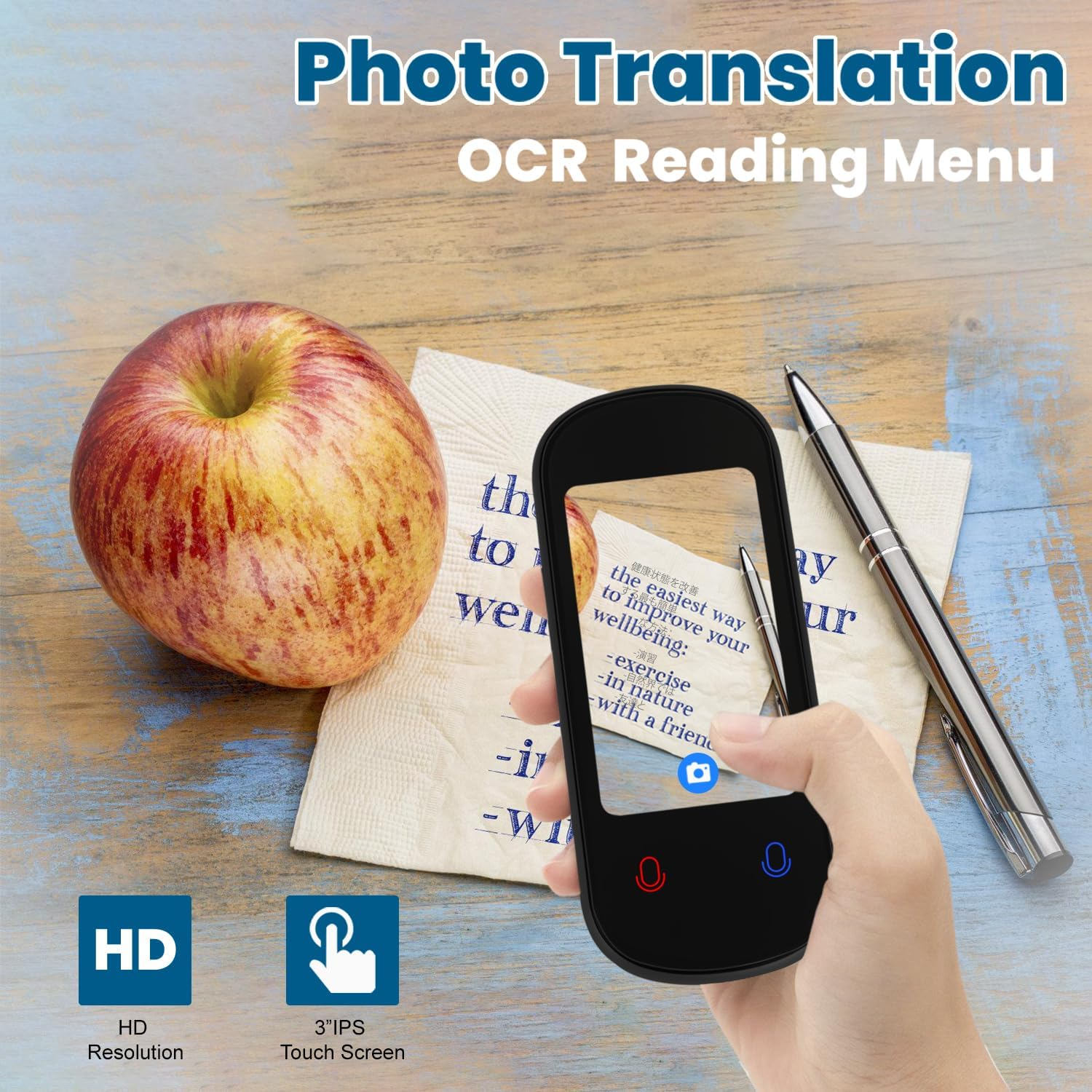 RAVIAD Language Translator Device, Two Way Real-Time Voice Translation, Support for 138 Languages, Instant Translation Offline&Recording&Photo with 3&rdquo; HD Inch, Touch Screen for Travel Business, Black image number 4