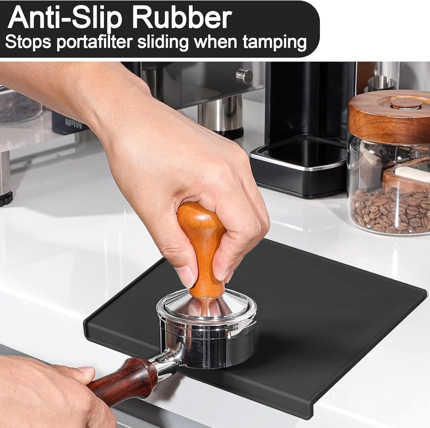 Silicone Coffee Tamper Mat - Non-Slip Stable Base for Espresso Machine, Ideal for Caf&eacute;, Office & Home Bar, Protects Countertops (Black) image number 5