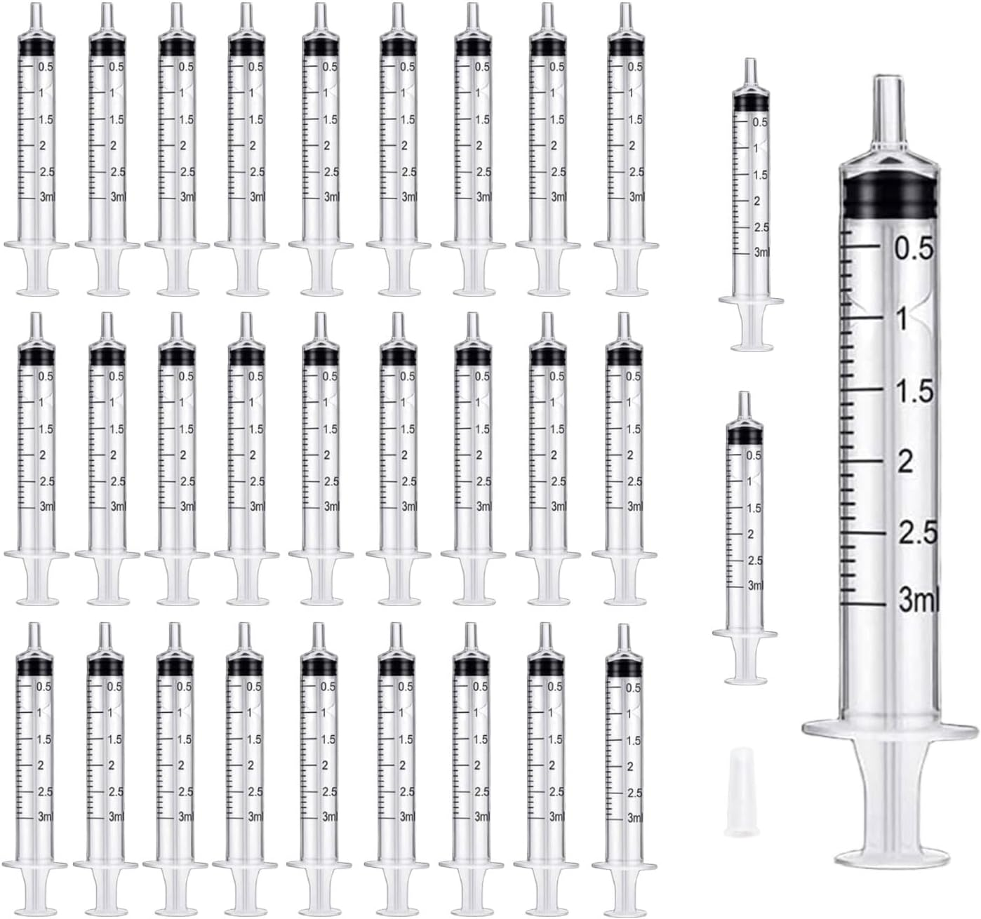 30Pcs Syringes, 3Mlplastic Syringe Individually Sealed, Liquid Measuring Syringe Tool, with Measurement, for Feeding Pets, Scientific Laboratories, Measuring Liquids, Oil or Glue Applicants image number 5