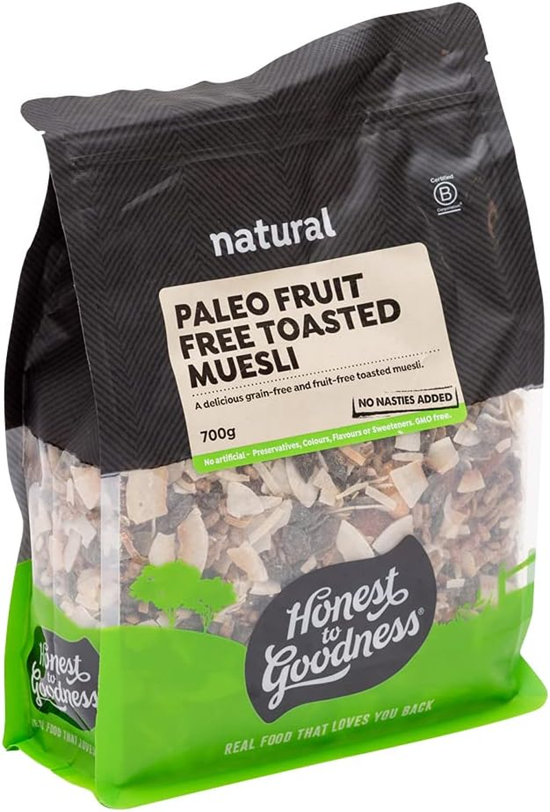 Honest to Goodness Paleo Fruit Free Toasted Muesli 700 Grams - Wholesome Flavors of Goodness That Have Been Carefully Combined Together to Fuel Your Day. image number 1