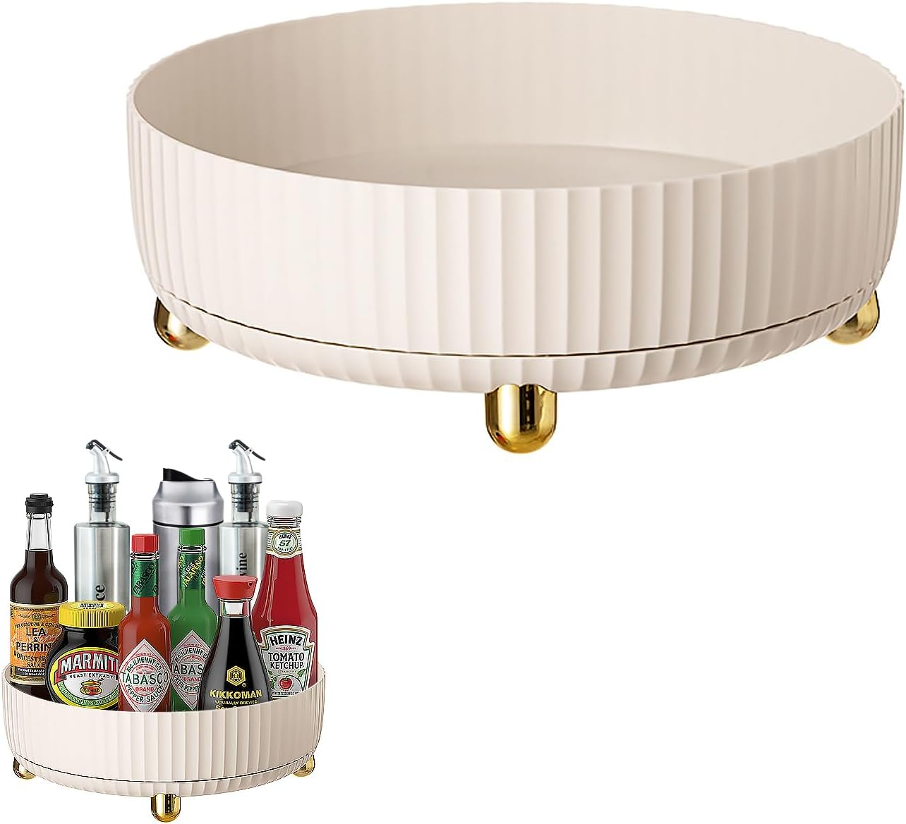 KLOUZE Turntable Organiser, 22 Cm Rotating Spice Rack, 360&deg; Turntable Kitchen Non-Slip Rotating Tray for Kitchen Organisation and Storage (White) image number 1