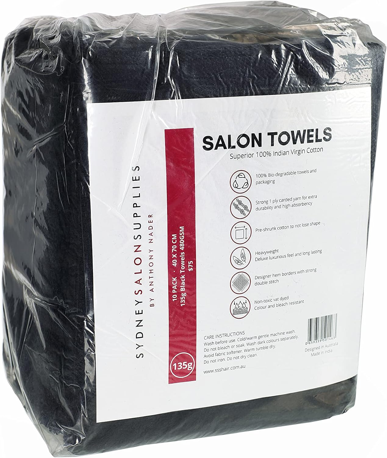 10 Black 135G SSS Salon Towel 100% Cotton Hand Towels Barber Beauty Gym Hotel SPA 35X75 image number 4