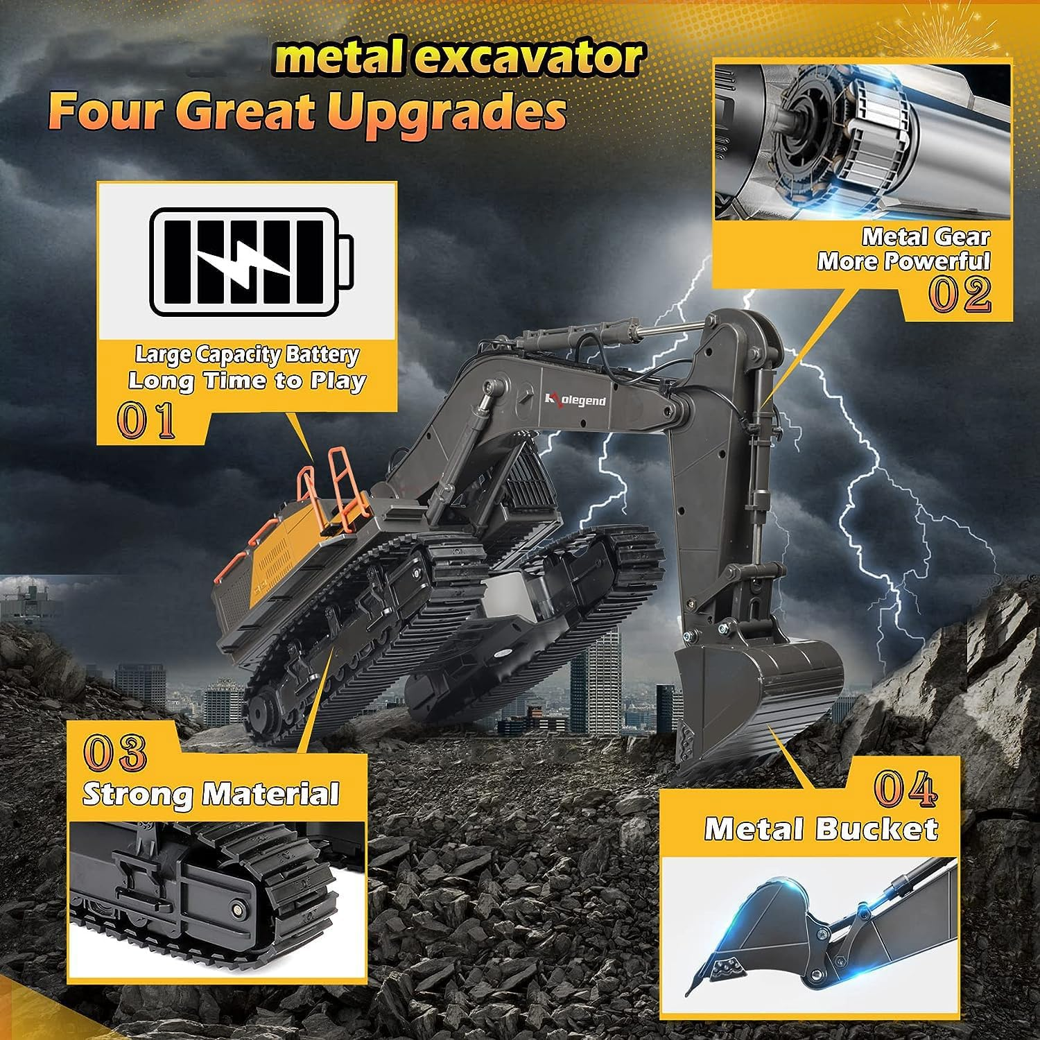 Remote Control Excavator Toy 1/14 Scale RC Excavator,22 Channel Metal Shovel RC Construction Vehicles RC Truck with Metal Shovel and Lights Sounds,Boy Toys 8+ Years Old Boys Adults