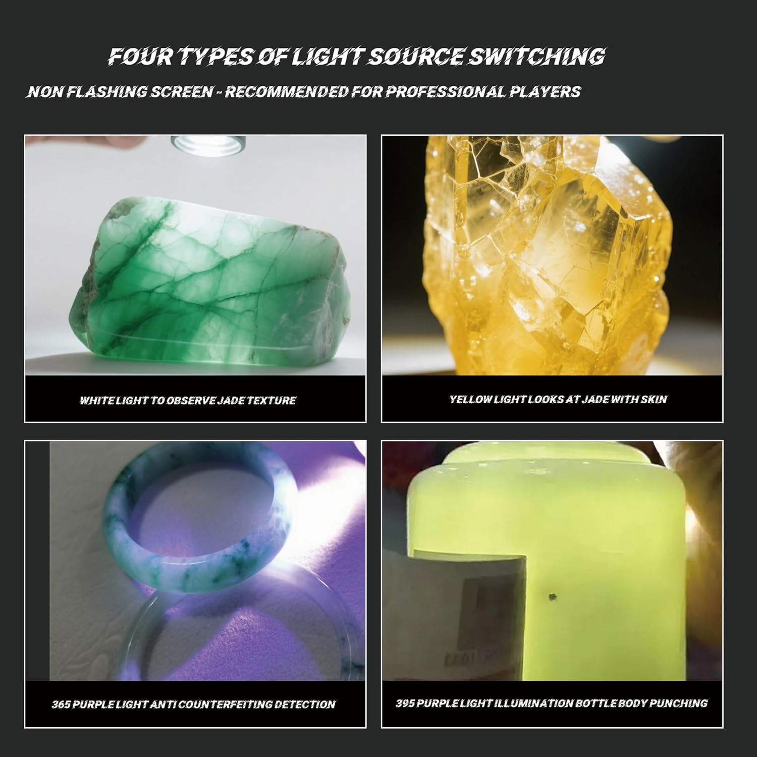 Lumirio Gemstones UV Flashlight, Super Bright Gem Tester for All Stones, Rechargeable Jade Jewelry Test Light, Yellow White UV 365Nm 395Nm Flashlight for Gem Stones Wooden Jewelry image number 4