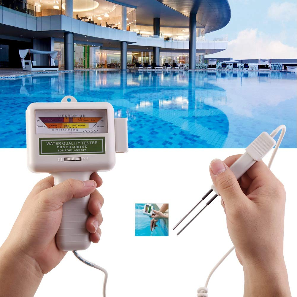 Chlorine Tester, Chlorine Level & PH Tester Meter for Swimming Pool Spa Drinking Water Water Quality Analysis Monitor