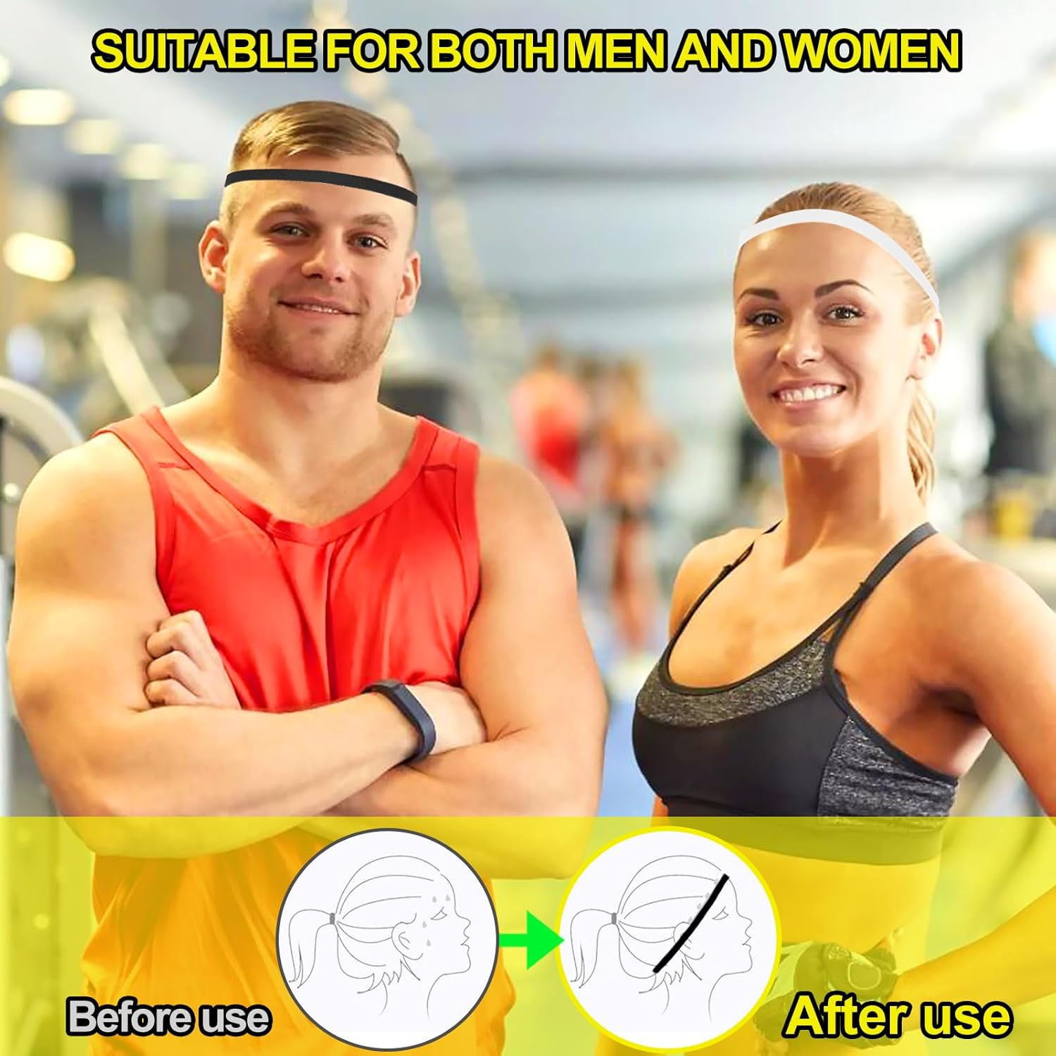 Sularpek Headband, Thick Non-Slip Elastic Sport Headbands, Unisex Headbands for Women&rsquo;S Hair, Elastic Silicone Grip Exercise Hair, Breathable Hairband for Sweat-Wicking for Doing Workout, Yoga image number 2