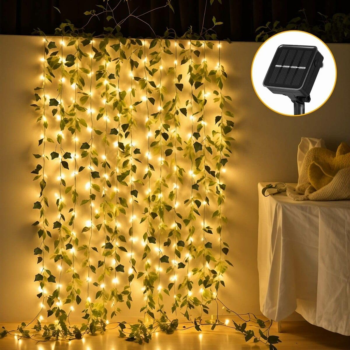 100 LED Solar Ivy Vine Lights 10M Fairy String Bedroom Outdoor Garden Fence Decor Wall Curtain Fake Plant Tree Leaf Garland Hanging Lamps image number 3