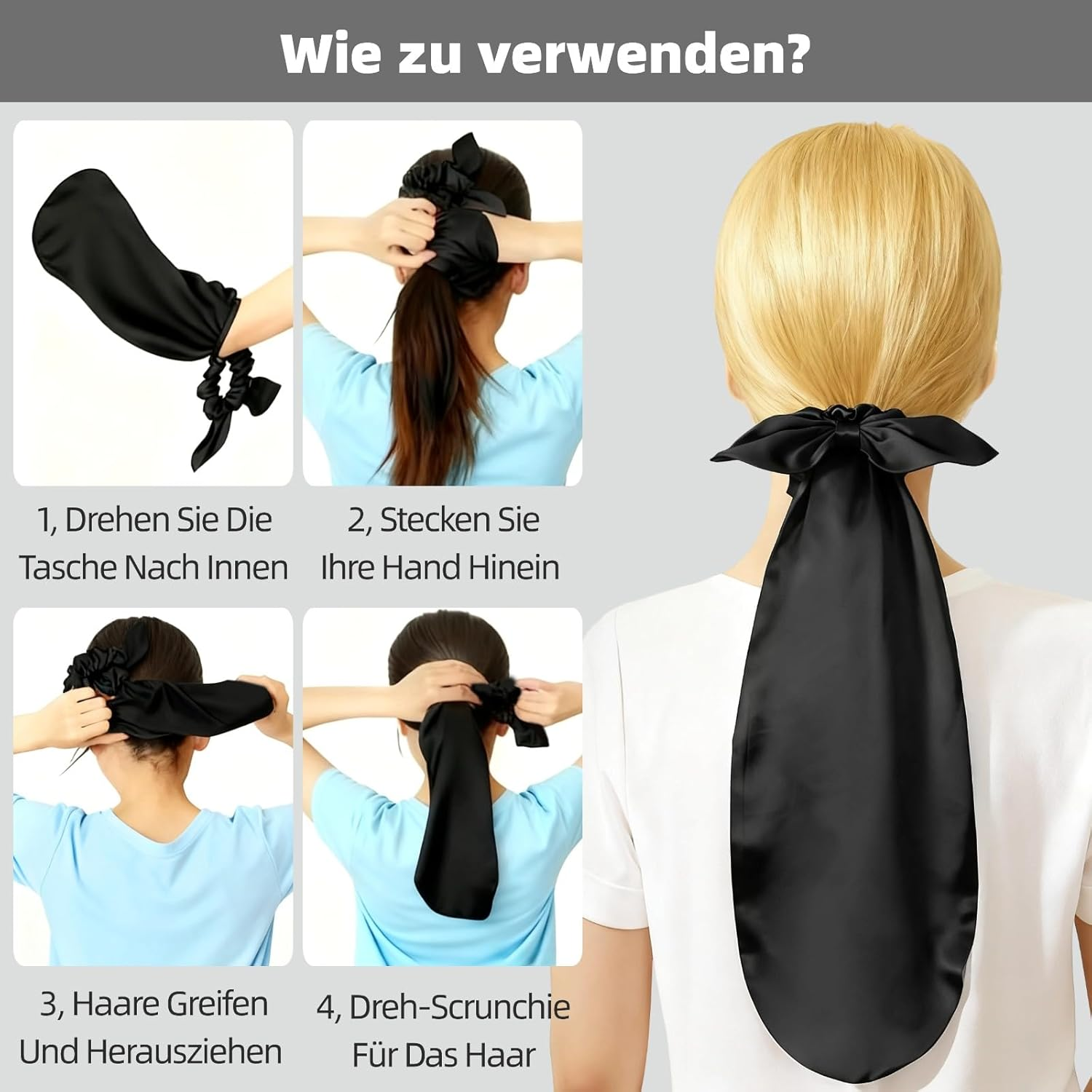 Satin Sleep Cap for Long Hair, 2 in 1 Silky Fabric Sleep Cap with Headband Hair Protection for Natural, Curly or Braided Hair, Black image number 3