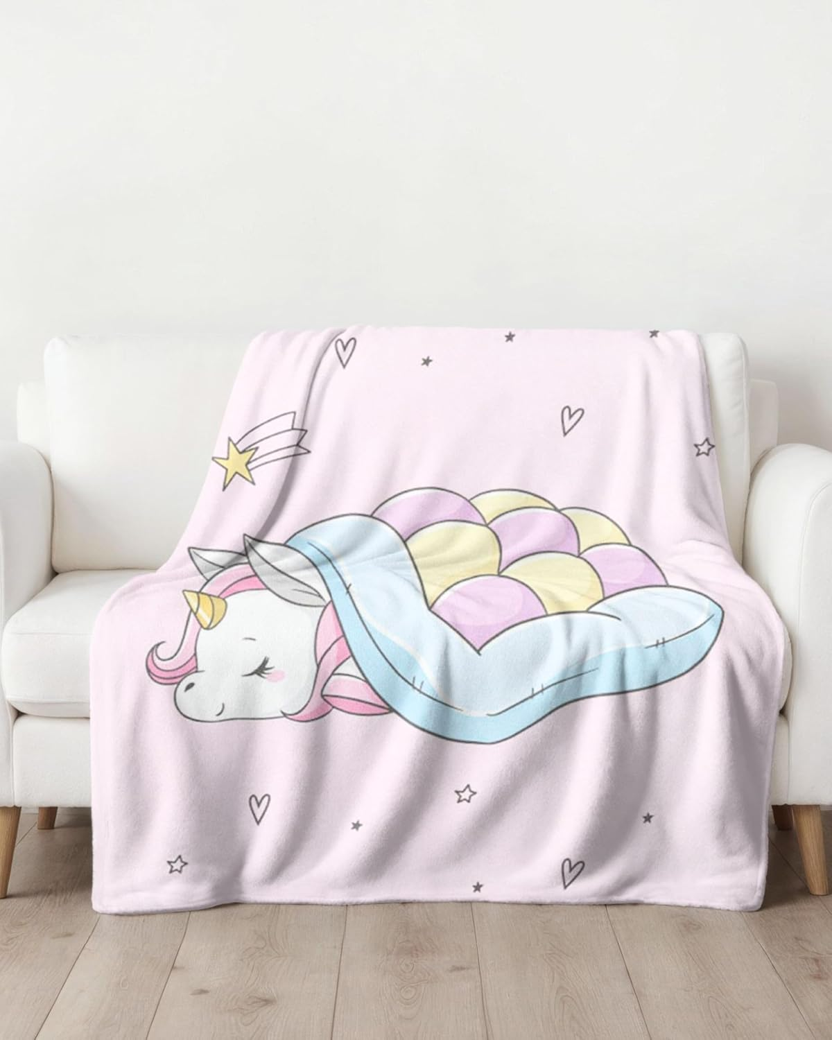 Mtonlinehandel Unicorn Blanket 150 X 200 Cm ☆ Fleece Blanket Fluffy in Pink Unicorn Cuddly Blanket for Children, Girls, Teenagers ☆ Cuddly Blanket Rainbow ☆ Throw Matching Bed Linen