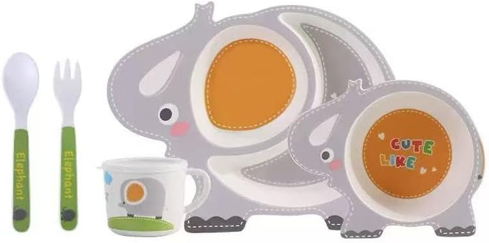 Awlfim Creative New Cute Cartoon Bamboo Fiber Children'S Tableware Set 5-Piece Gift Box Promotion Gift