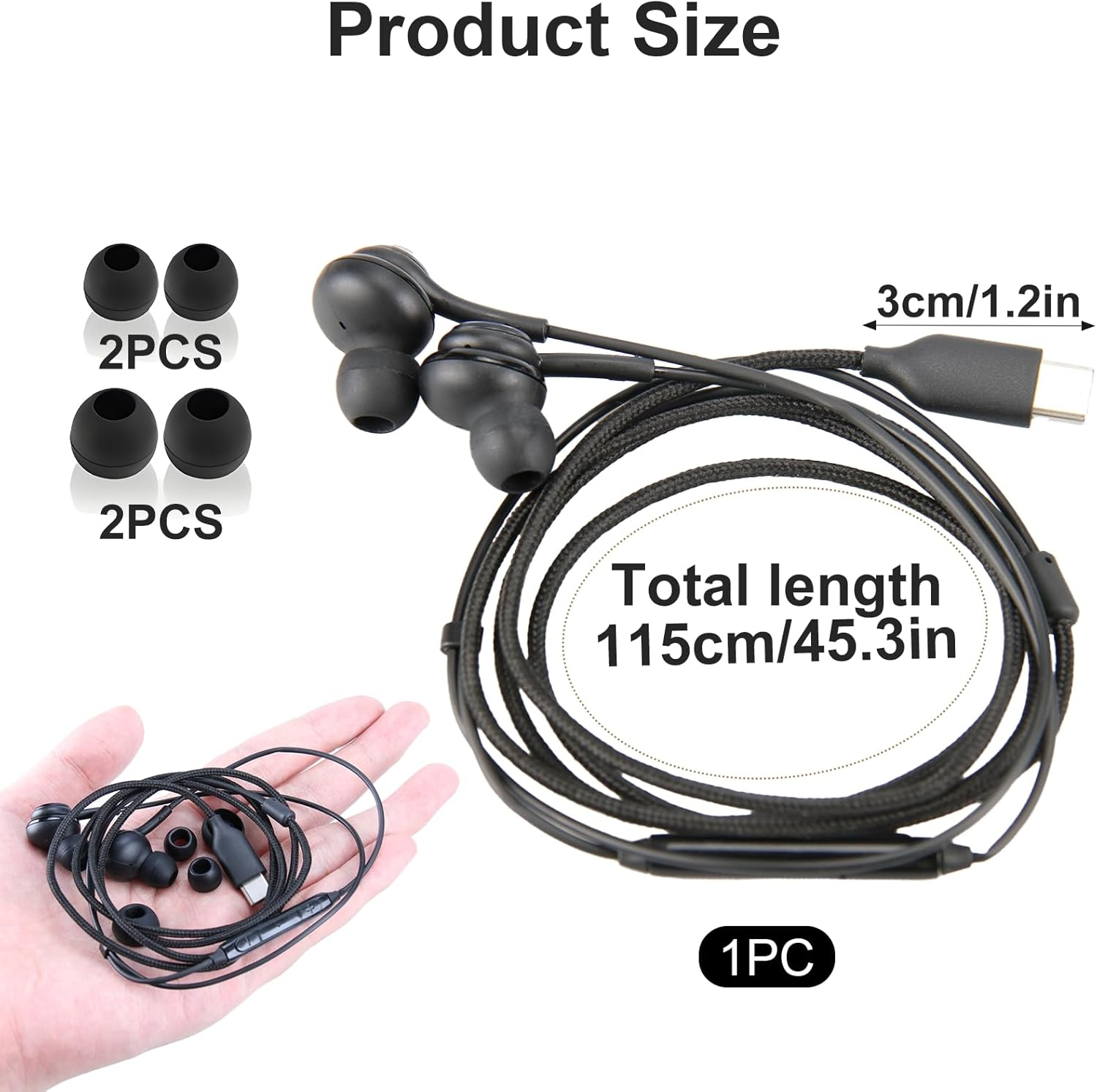 KIRVOS USB C In-Ear Headphones with Microphone - Magnetic In-Ear Headphones with USB C Port Compatible with Galaxy S25/A56/A36/A26/A55/A53/A54/A33/A34/A35, Compatible with Iphone image number 3