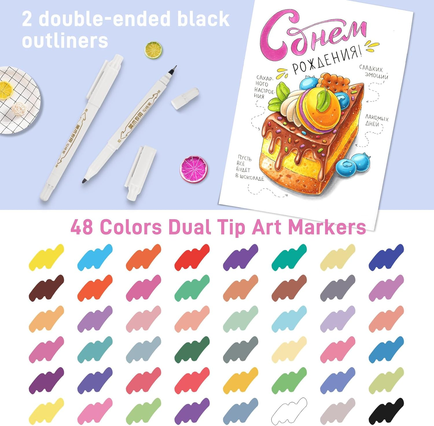 48 Colors Acrylic Markers, Acrylic Paint Pens Set for Kids Artist Adults Coloring Drawing, Paint Markers Double Tipped, Marker Pen for Rock Painting, Wood, Canvas, DIY Crafts Making Art Supplies