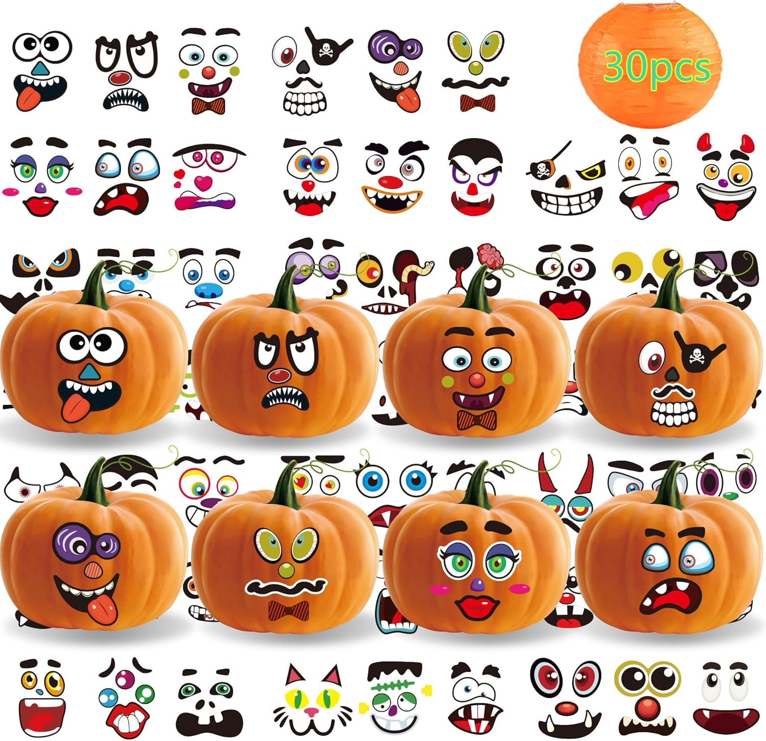 PQCLXUYA 30 Pack Halloween Pumpkin Decorating Stickers Make 60 Small Pumpkin Face Stickers for Halloween Kids Toddlers Party Favors Halloween Treats Stickers Gifts image number 6