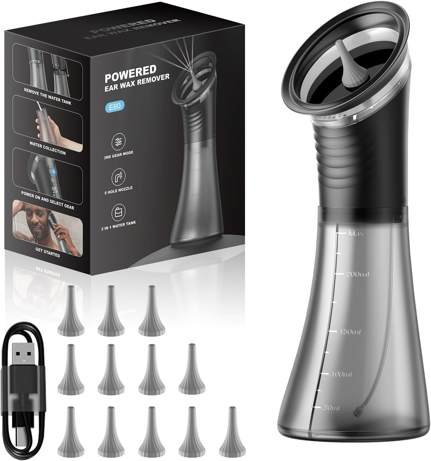 SIMTWO Upgraded Ear Wax Removal, Ear Wax Cleaner Kit with 2-In1 Wastewater Recovery Tank, Electronic Earwax Removal Tools, 3 Pressure Modes, 12 Tips, IPX7 Waterproof