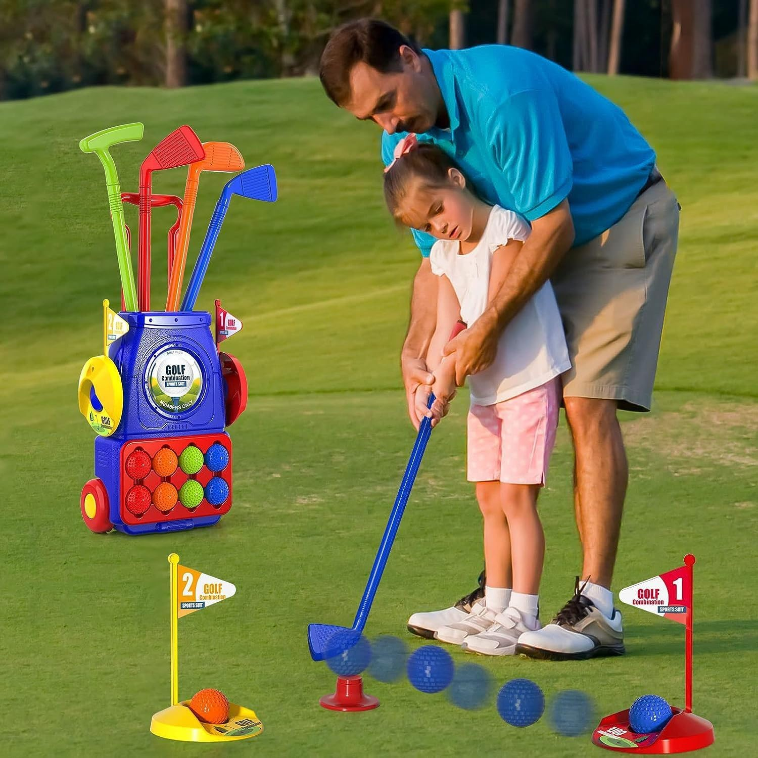Kids Golf Set, Adjustable with Mat & Golf Cornhole, Upgraded Kids Golf Clubs with 8 Balls, Indoor & Outdoor Sports Toys Birthday Gifts for 3 4 5 6 Years Old Boys Girls image number 4